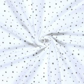 0,55m Reststück   Baumwolle Musselin Double Gauze mit grauen Dots - weiß (051)