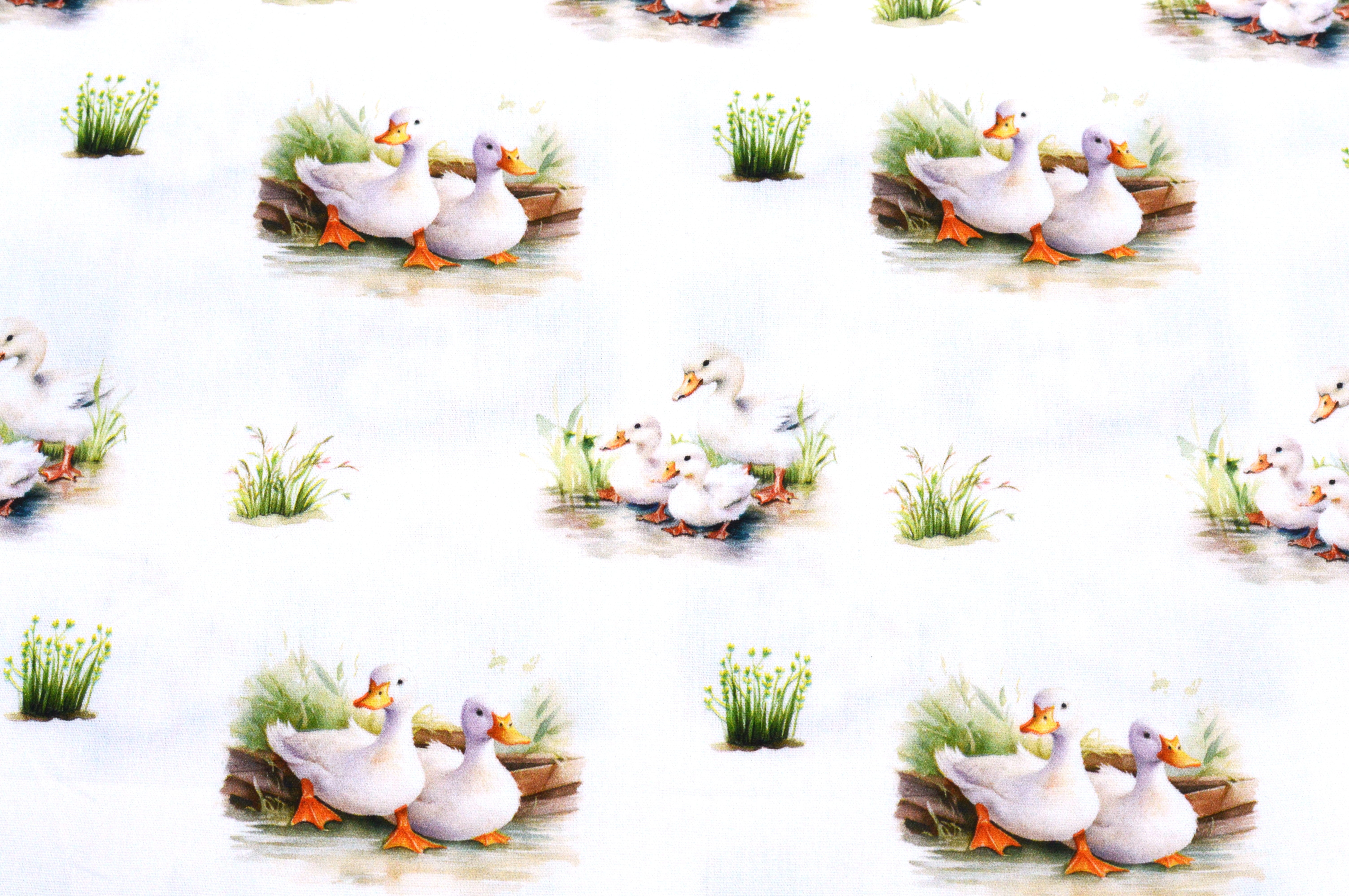 Baumwollstoff Digitaldruck Eigenproduktion mit süßen Gänsen - ecru  