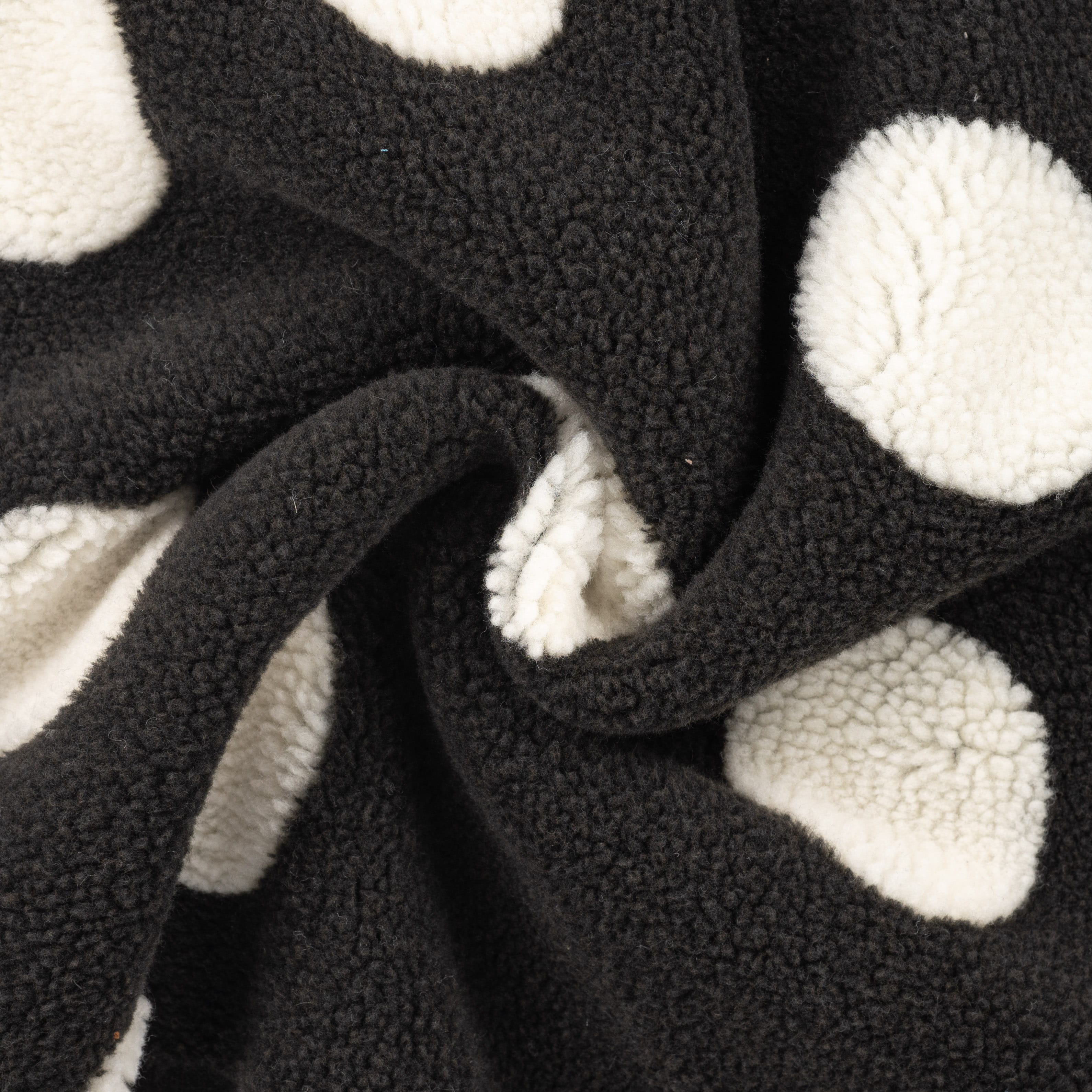 Teddystoff mit großen weißen Dots - schwarz (690)