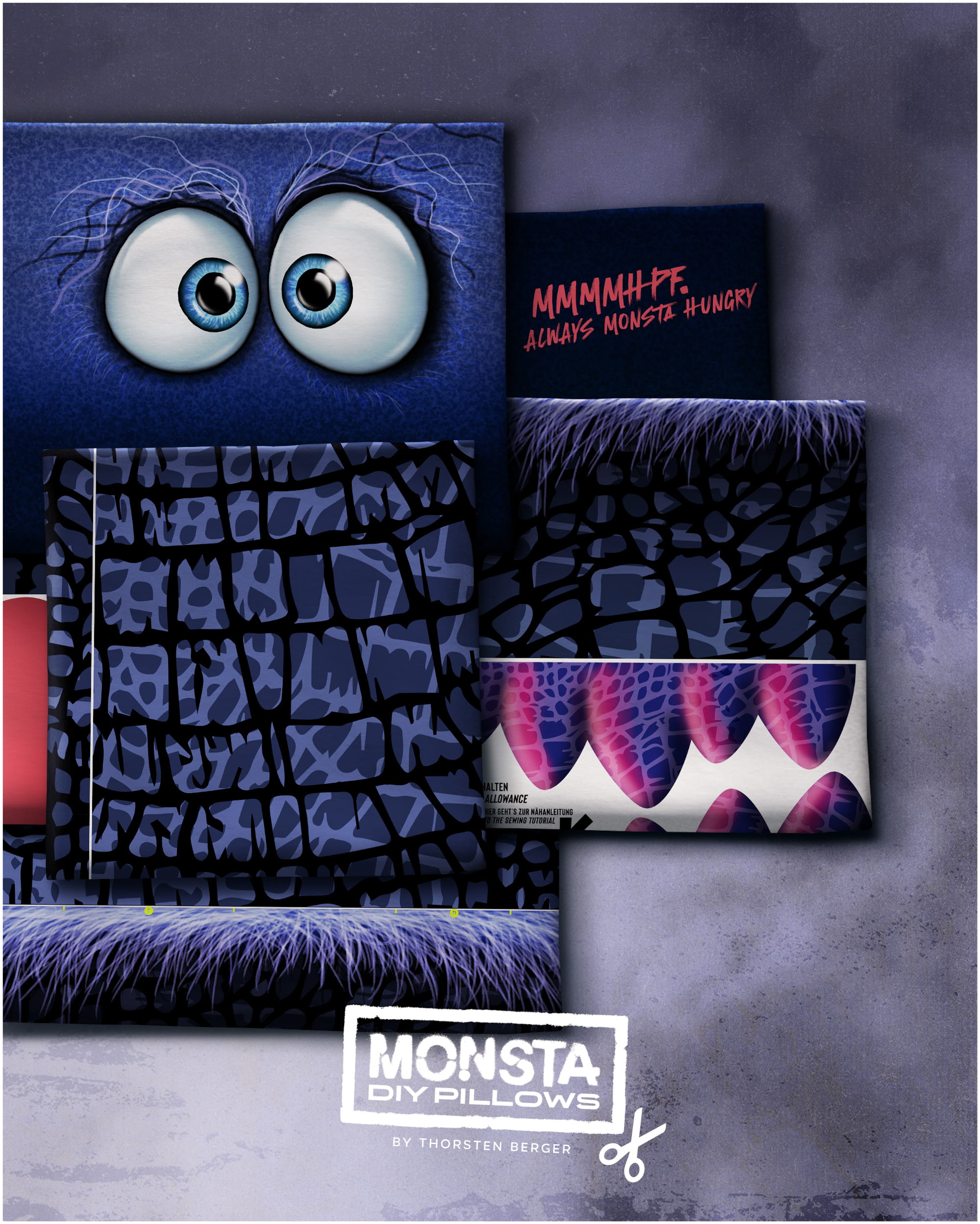 Kissen Panel "Monsta Pillows" by Thorsten Berger - dunkelblau