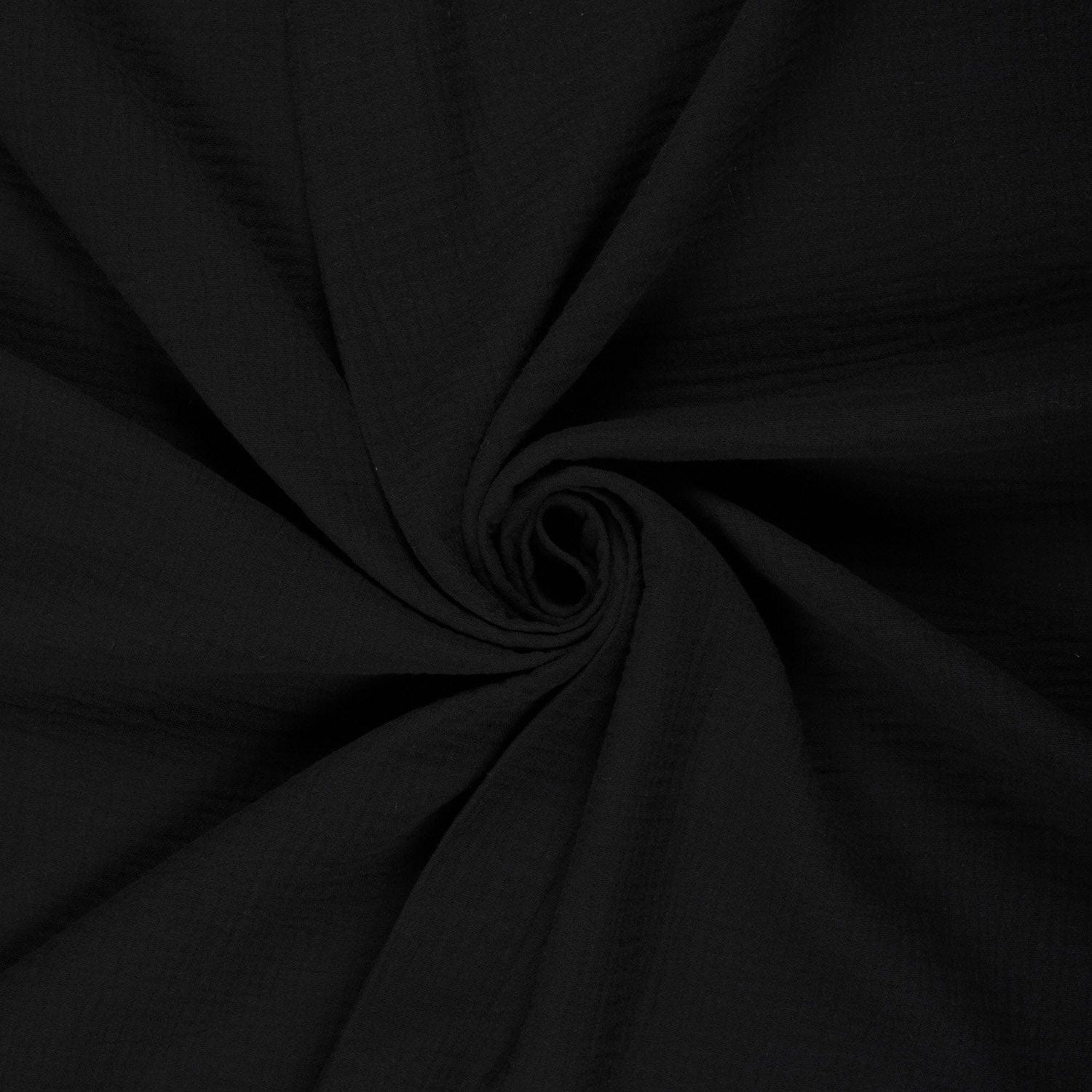 1,39m Reststück    Baumwoll-Musselin (Double Gauze) uni schwarz (N069)