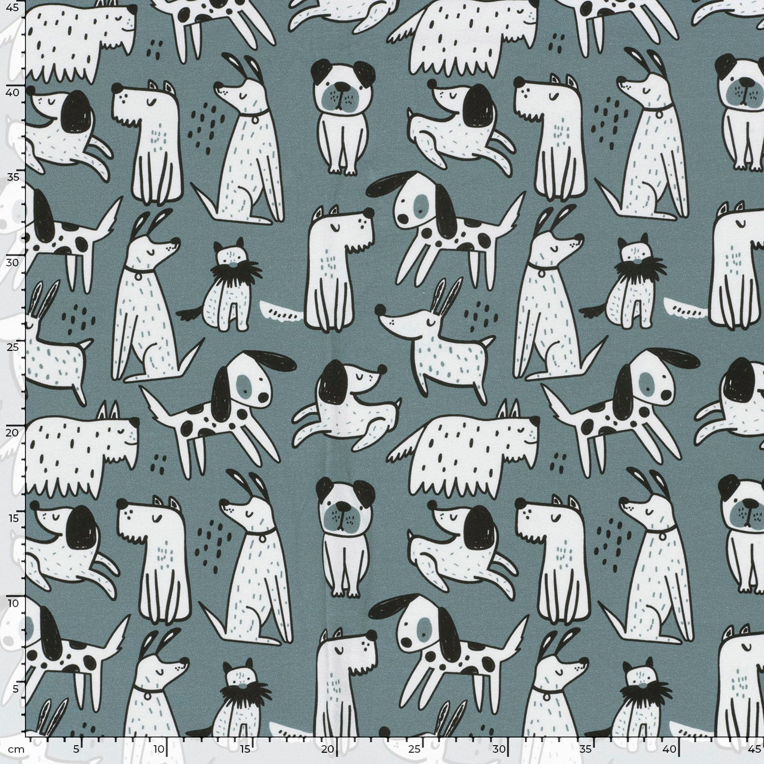 Sommersweat French Terry Digital "Dogs" - stahlblau (N007)