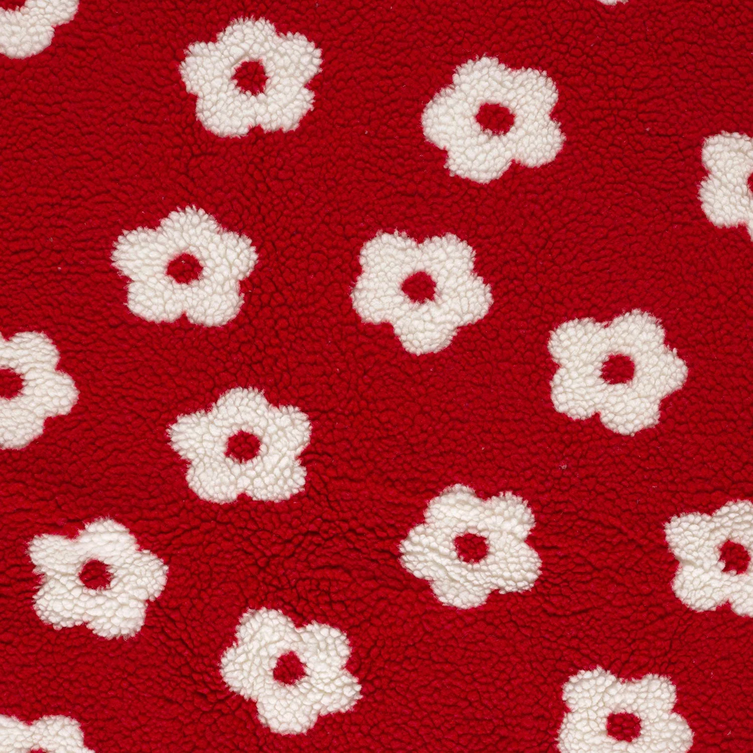 Teddystoff mit weißen Blumen - rot