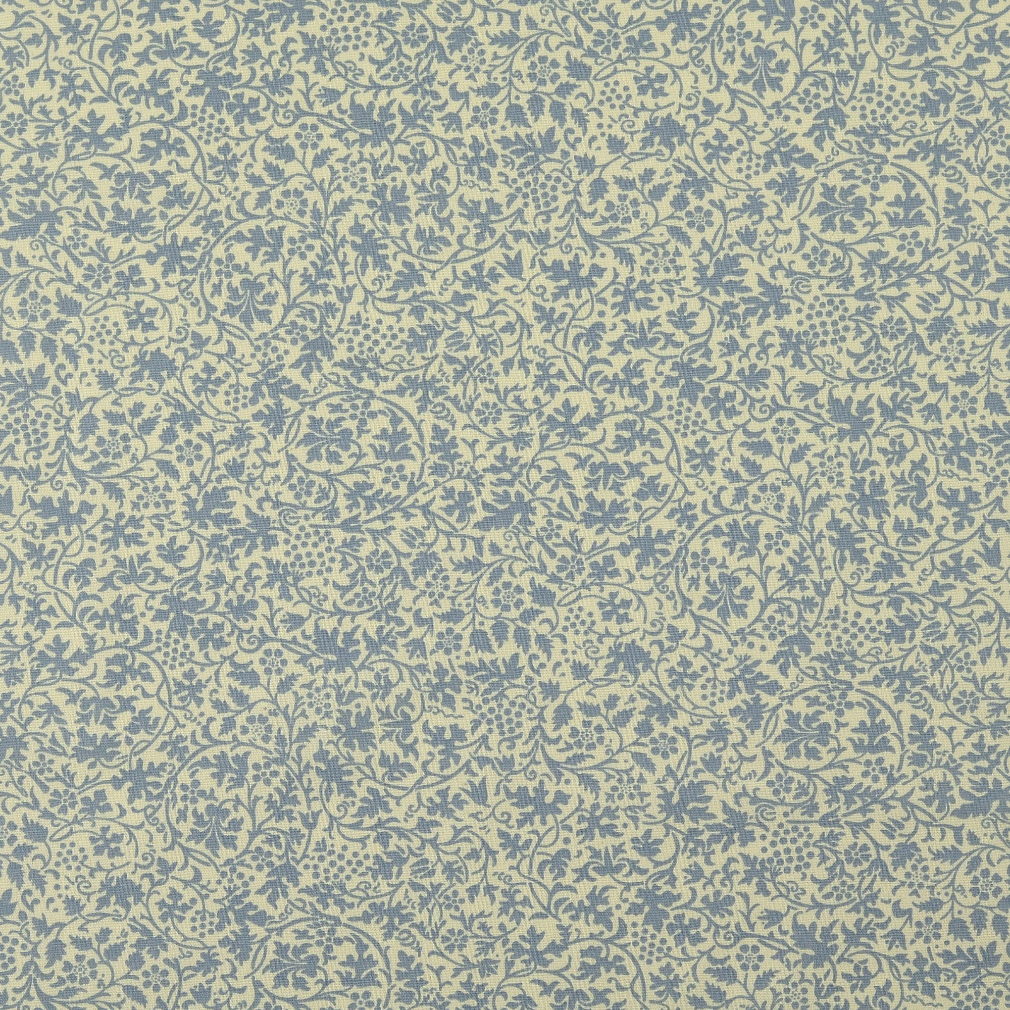 Baumwolle Popeline "Vintage Botanica" mit Blätter rauchblau/creme