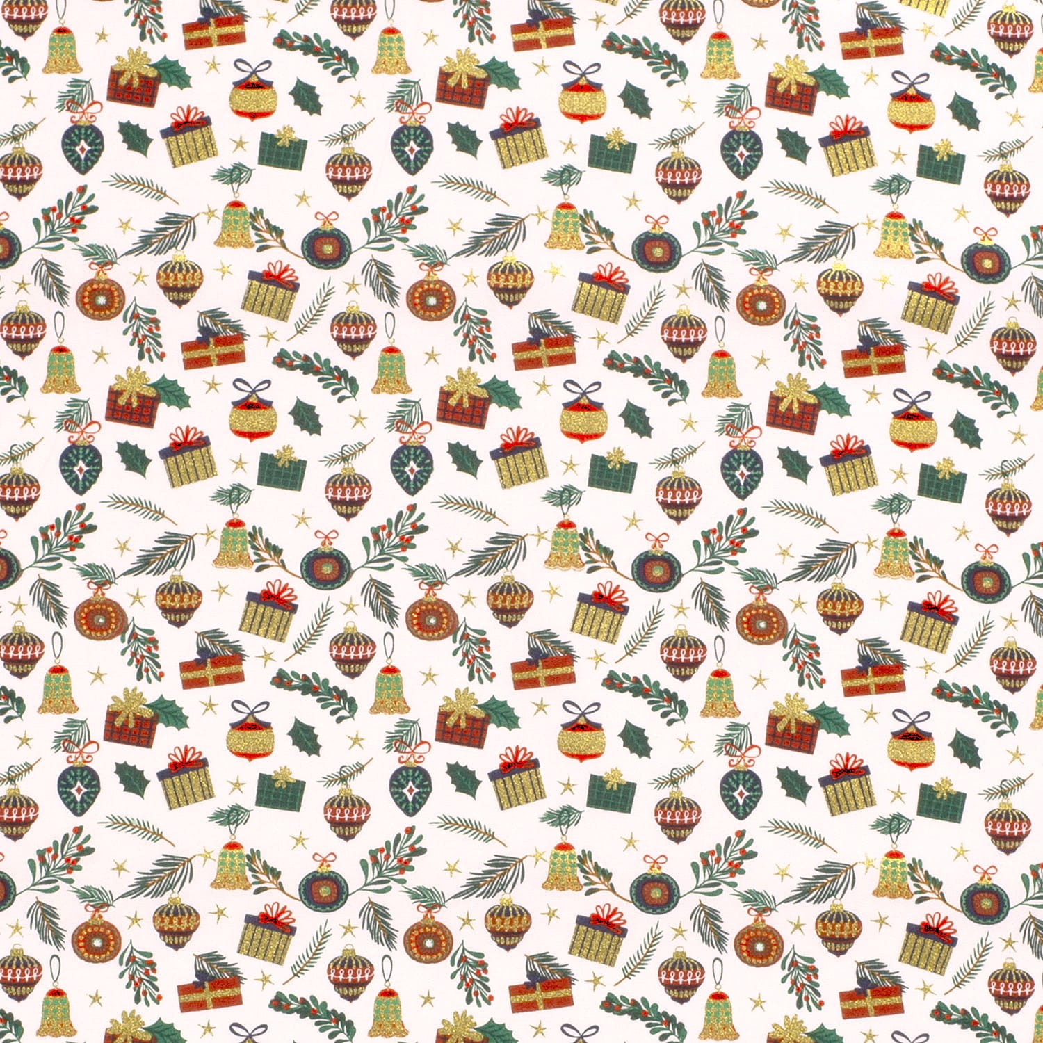 Stoffe online kaufen Baumwollstoff mit Weihnachtsschmuck und