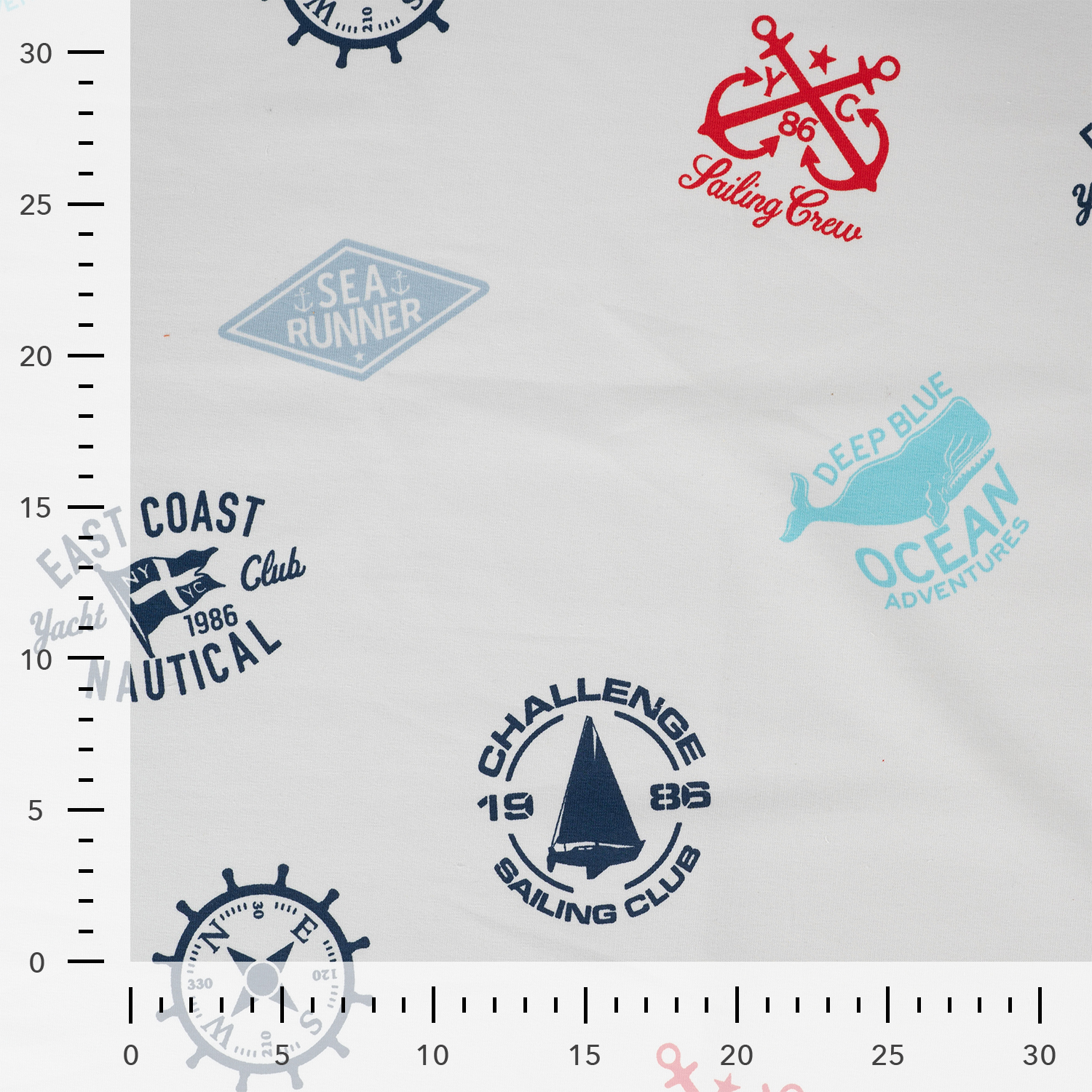 Sommersweat French Terry "Nautical" mit maritimen Motiven - ecru (Q510)