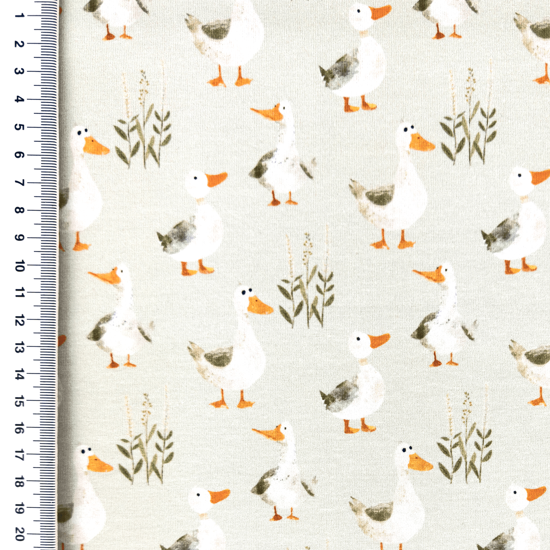 Baumwolljersey Digital mit niedlichen Enten - beige 
