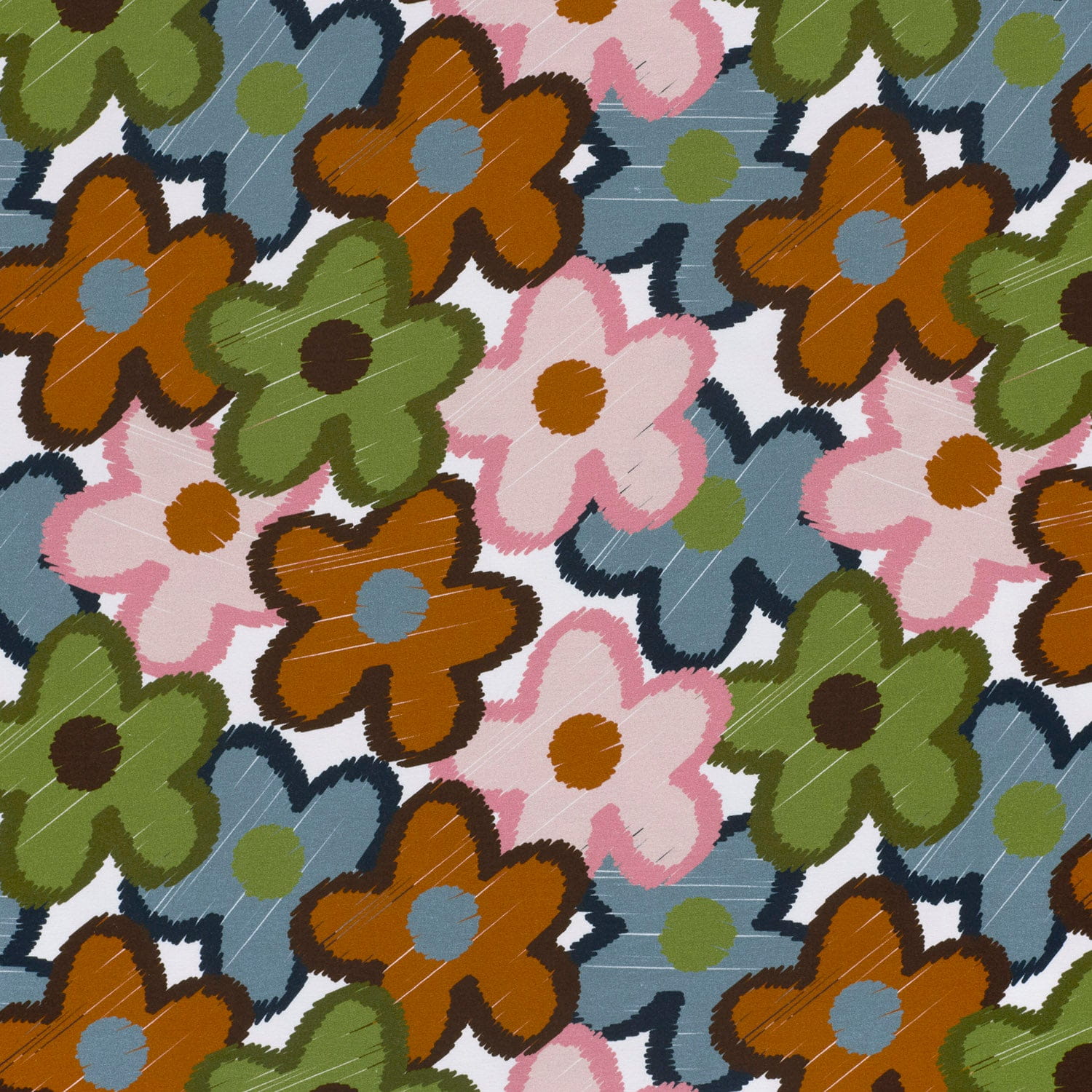 Sommersweat French Terry Digital mit gekritzelten Blumen in Grün, Rosa und Rost - ecru (N051)