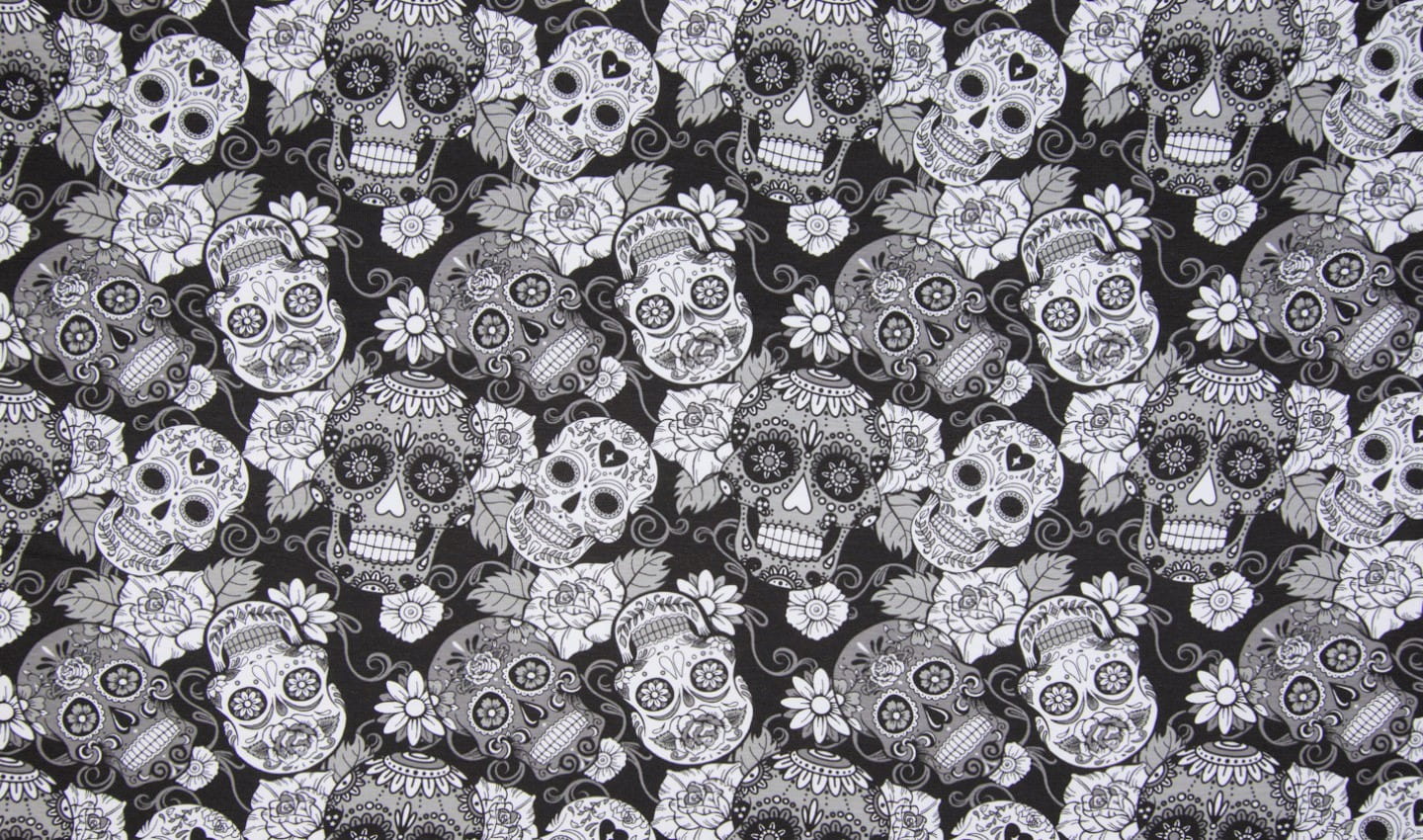 Baumwolljersey mit Flower & Skulls - schwarz/weiß