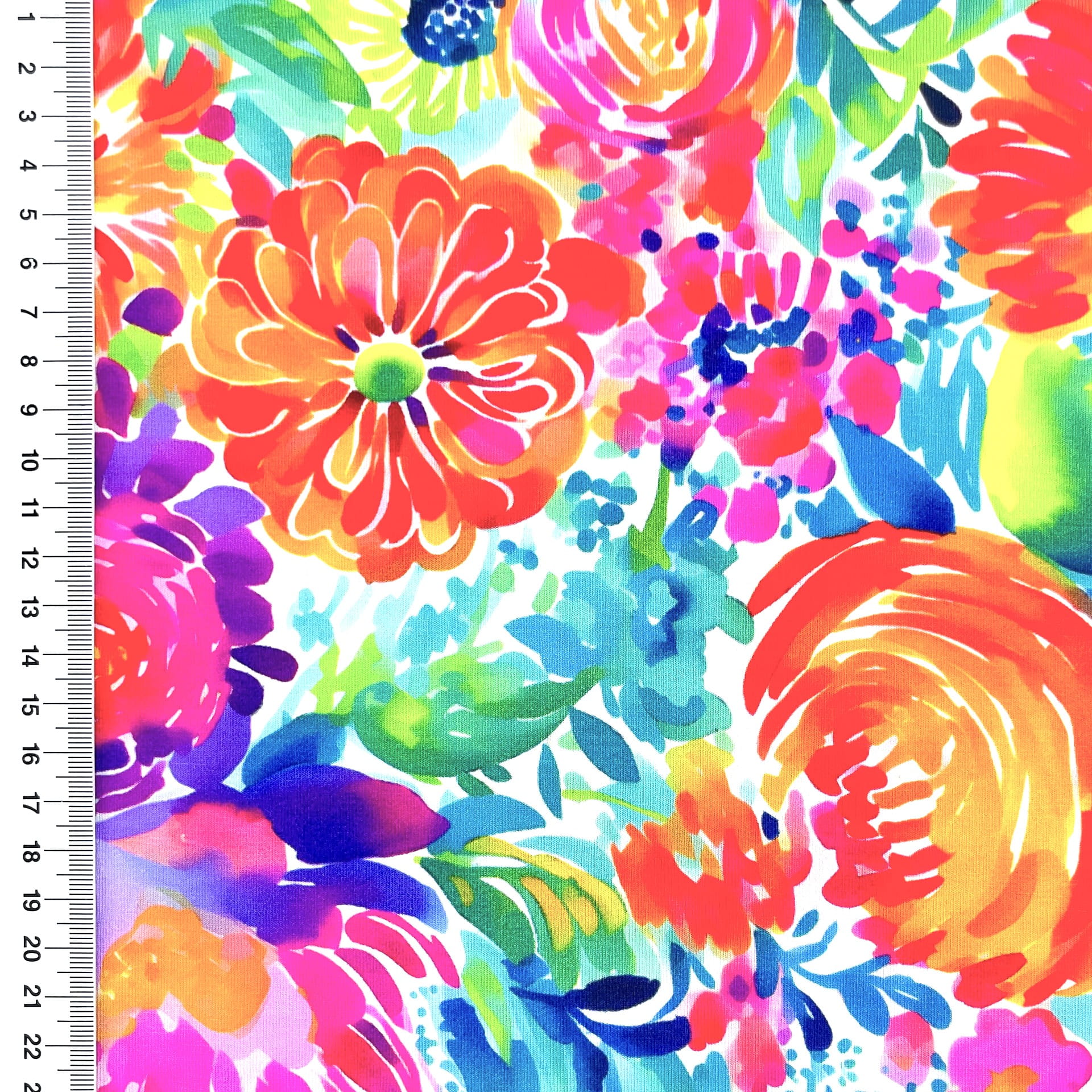 Viskosejersey Digital mit bunten abstrakten Blumen - weiß/bunt