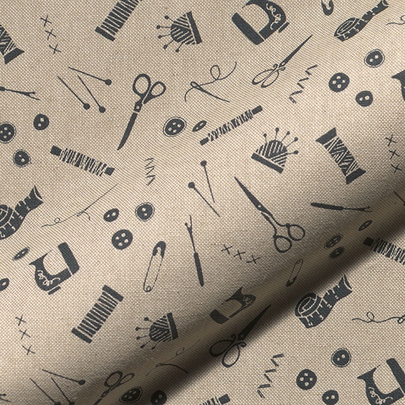 Halb-Panama Leinenoptik mit Nähutensilien