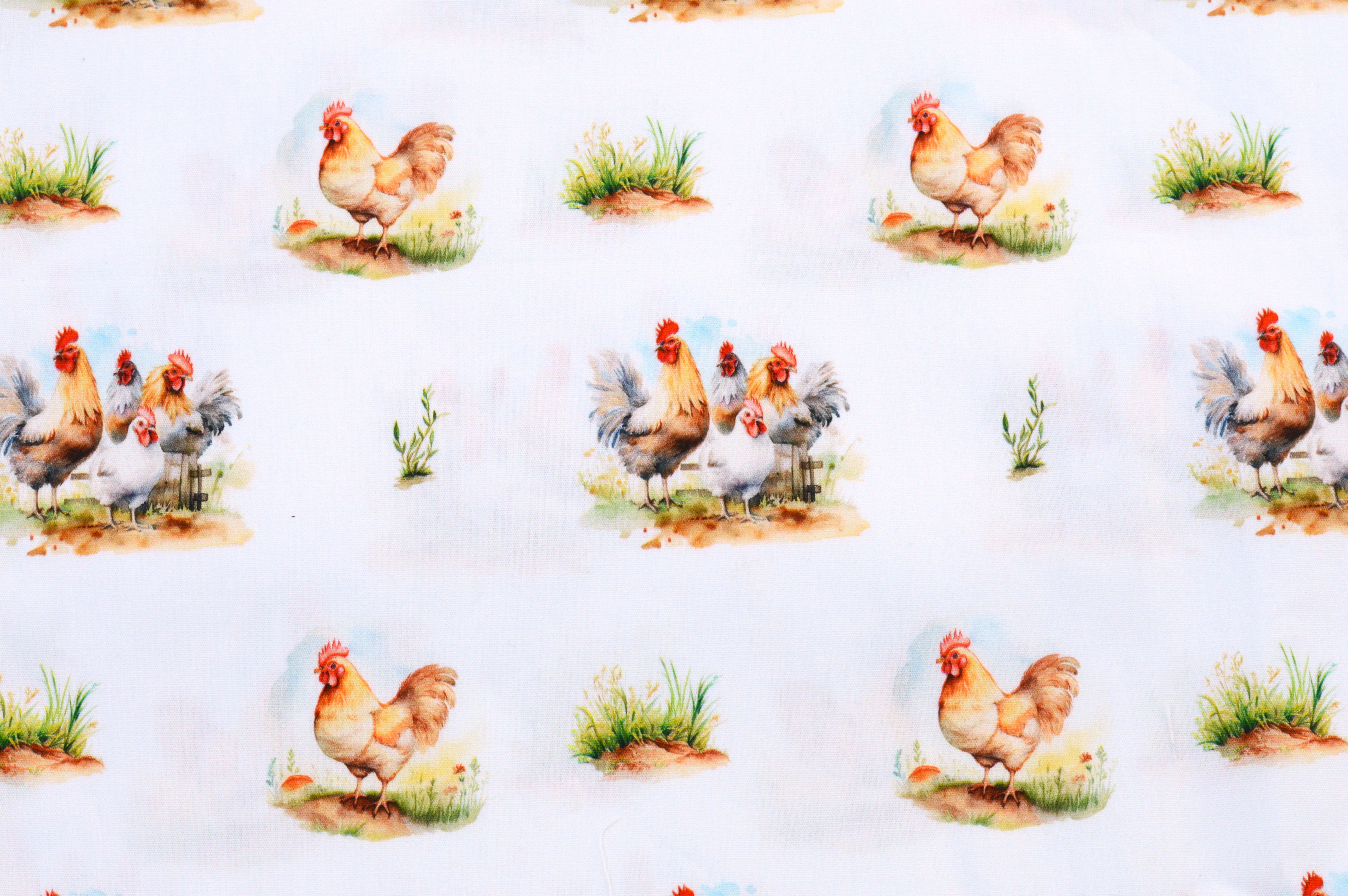 Baumwollstoff Digitaldruck Eigenproduktion mit süßen Hühnern - ecru  