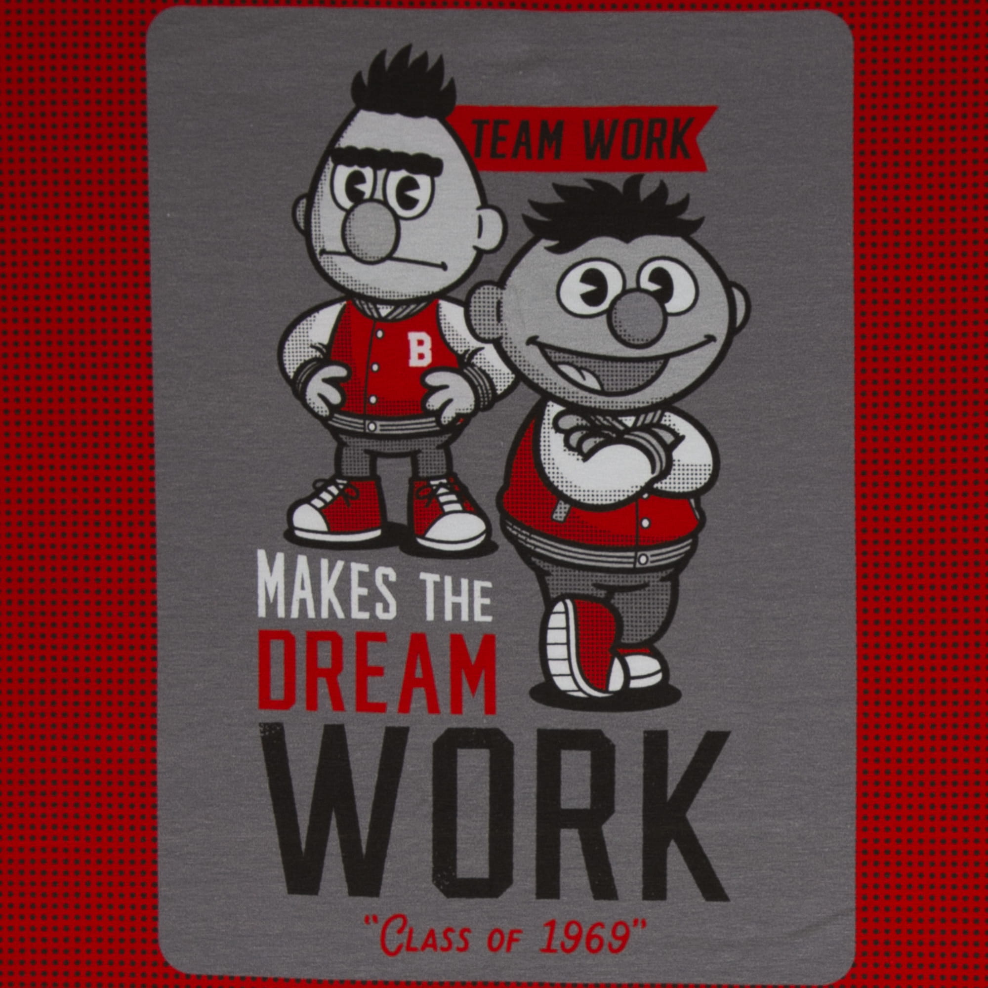 Lizenz Baumwolljersey Panel Sesamstrasse "Ernie & Bert - Team Work" - rot/grau