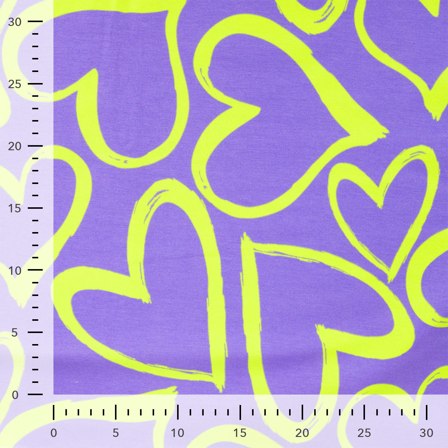 French Terry "Neon Hearts" mit neon gelben Herzen - dusty lila (Q430)