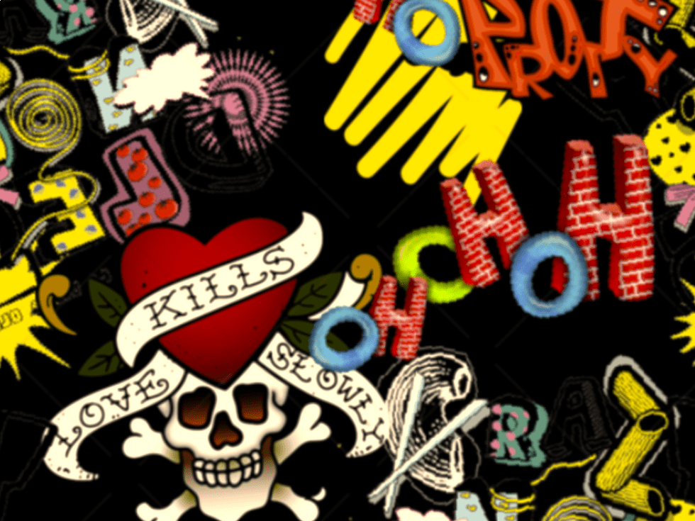 Alpenfleece Digital mit Totenkopf und Graffiti - schwarz