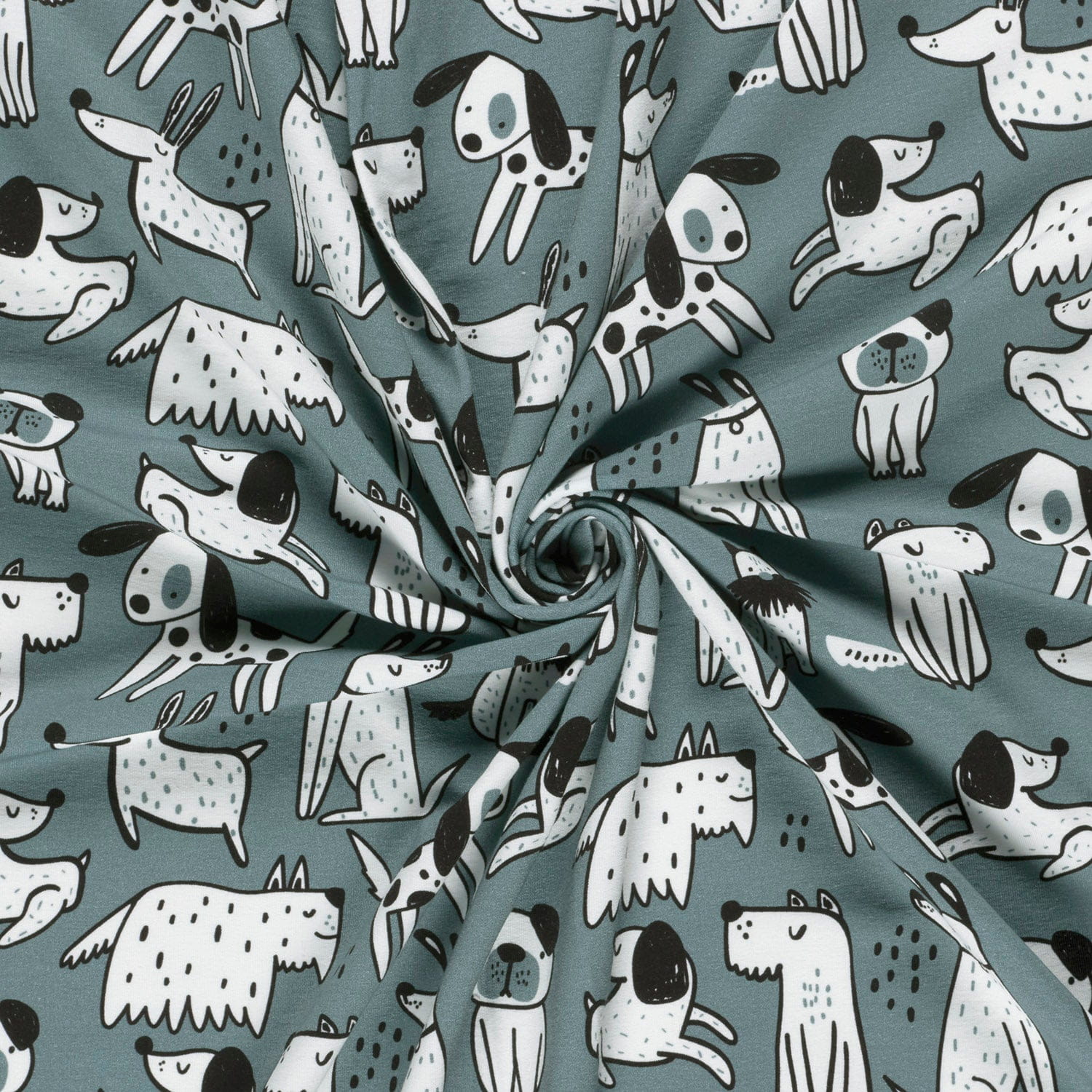Sommersweat French Terry Digital "Dogs" - stahlblau (N007)