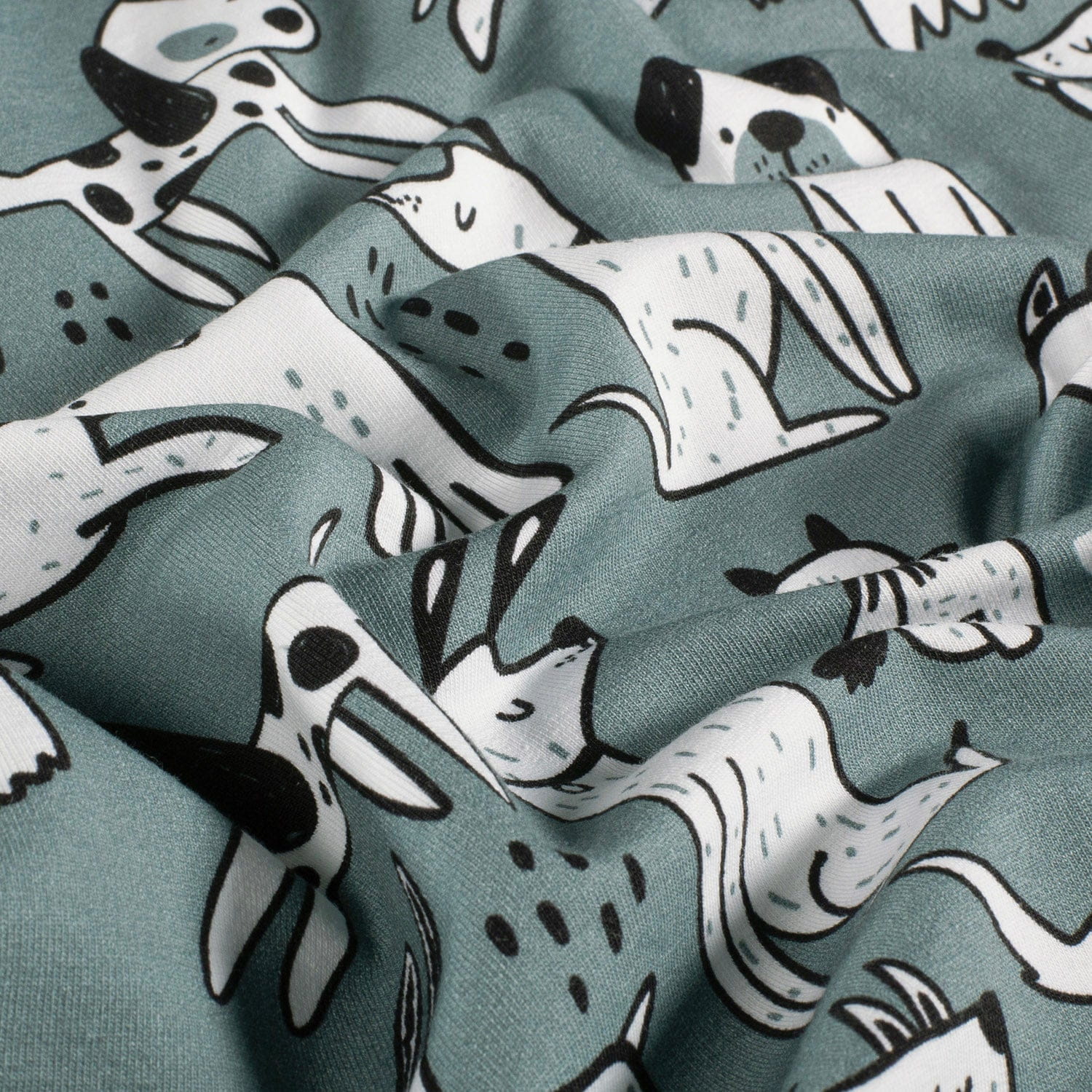 Sommersweat French Terry Digital "Dogs" - stahlblau (N007)