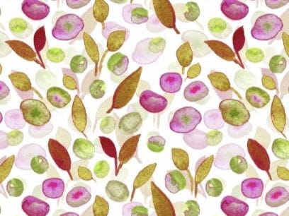 Viskose Digital mit Zweigen und feinem Aquarell Muster - ecru/grün/lila