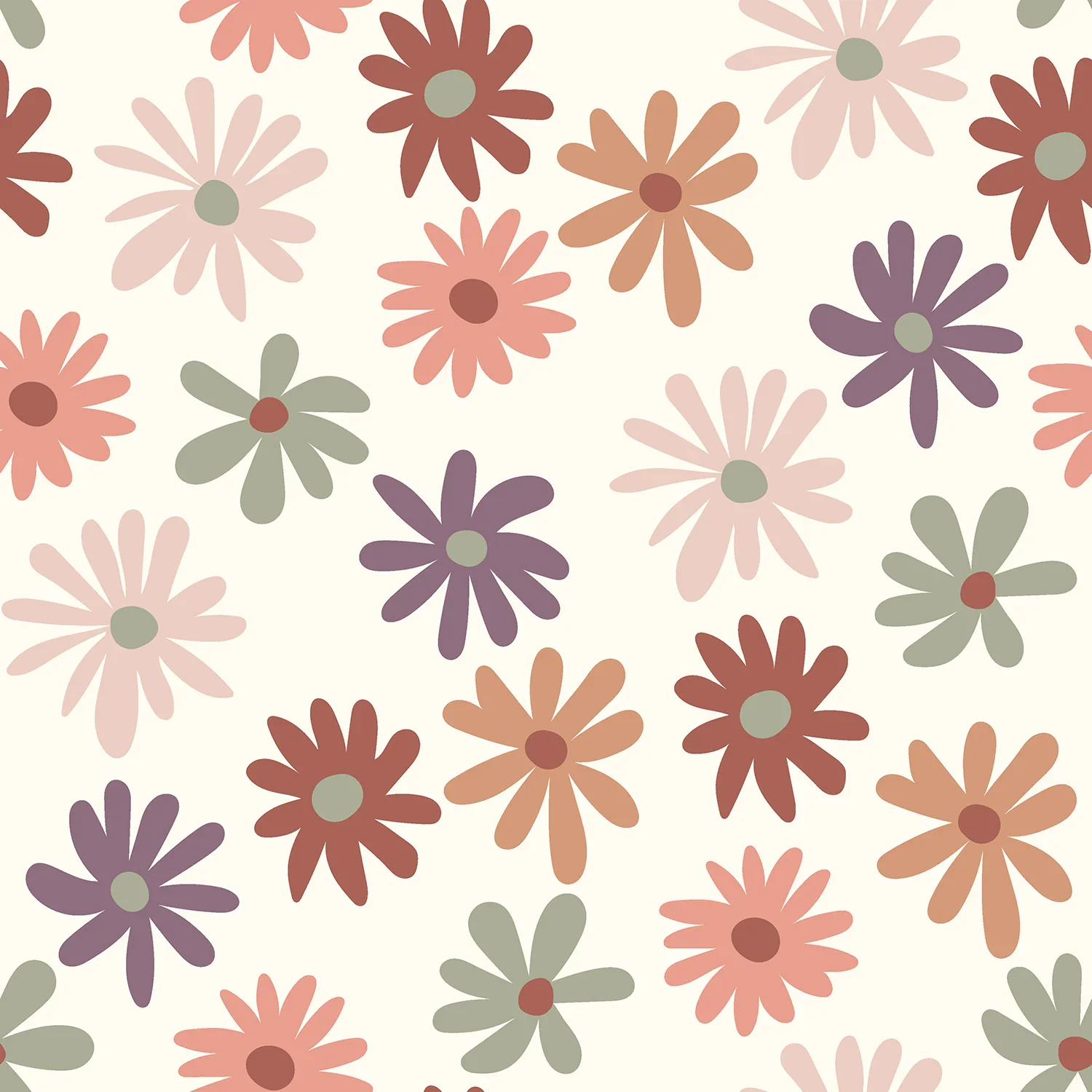 Sommersweat mit Retro-Blumen in Flieder, Lachs, Salbei auf hellem Grund - digital gedruckt.
