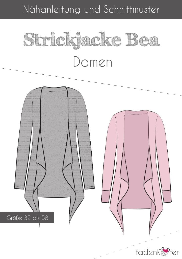 Papierschnittmuster Strickjacke Bea für Damen 32-58 von Fadenkäfer