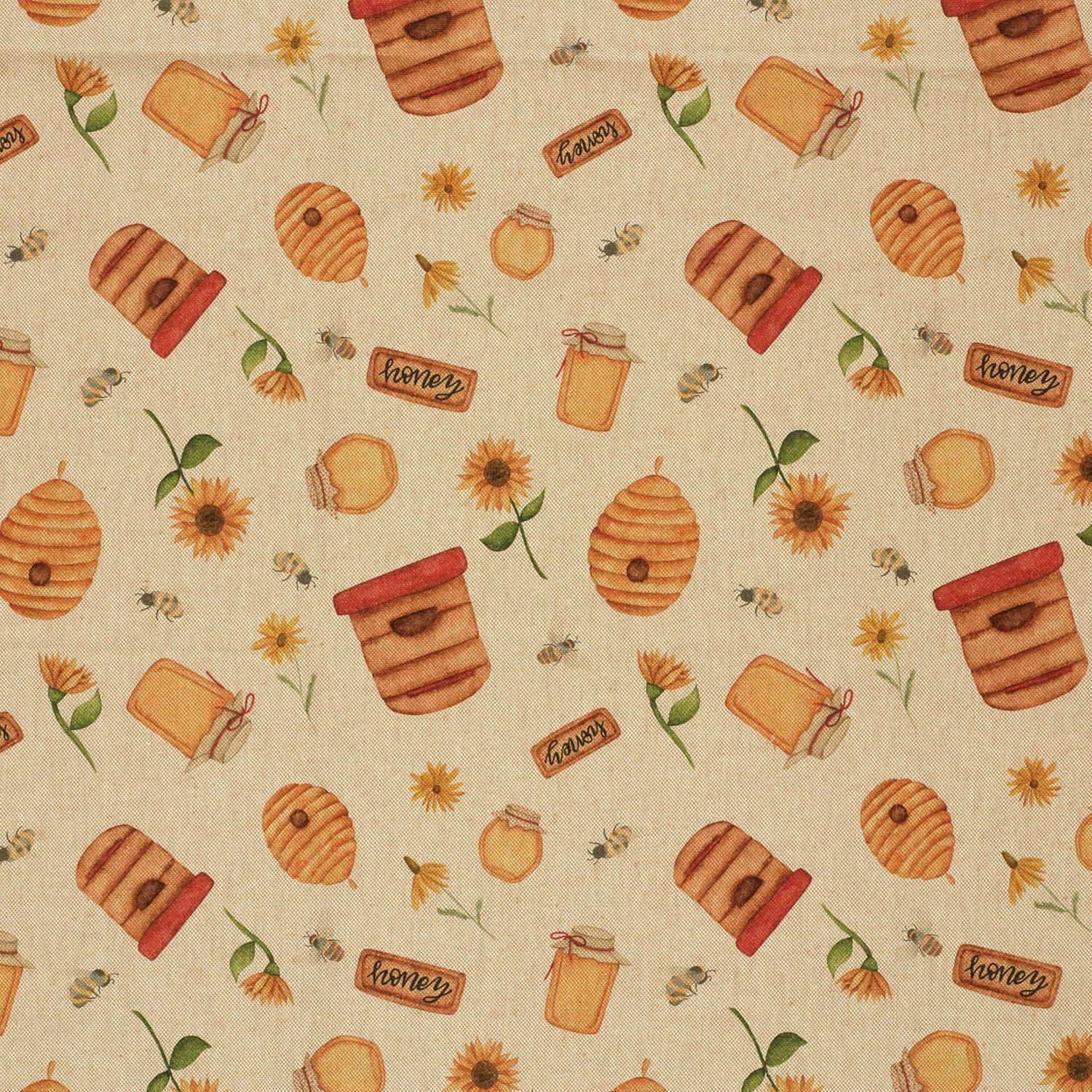 Halb-Panama Dekostoff in Leinenoptik mit Bienen & Honig