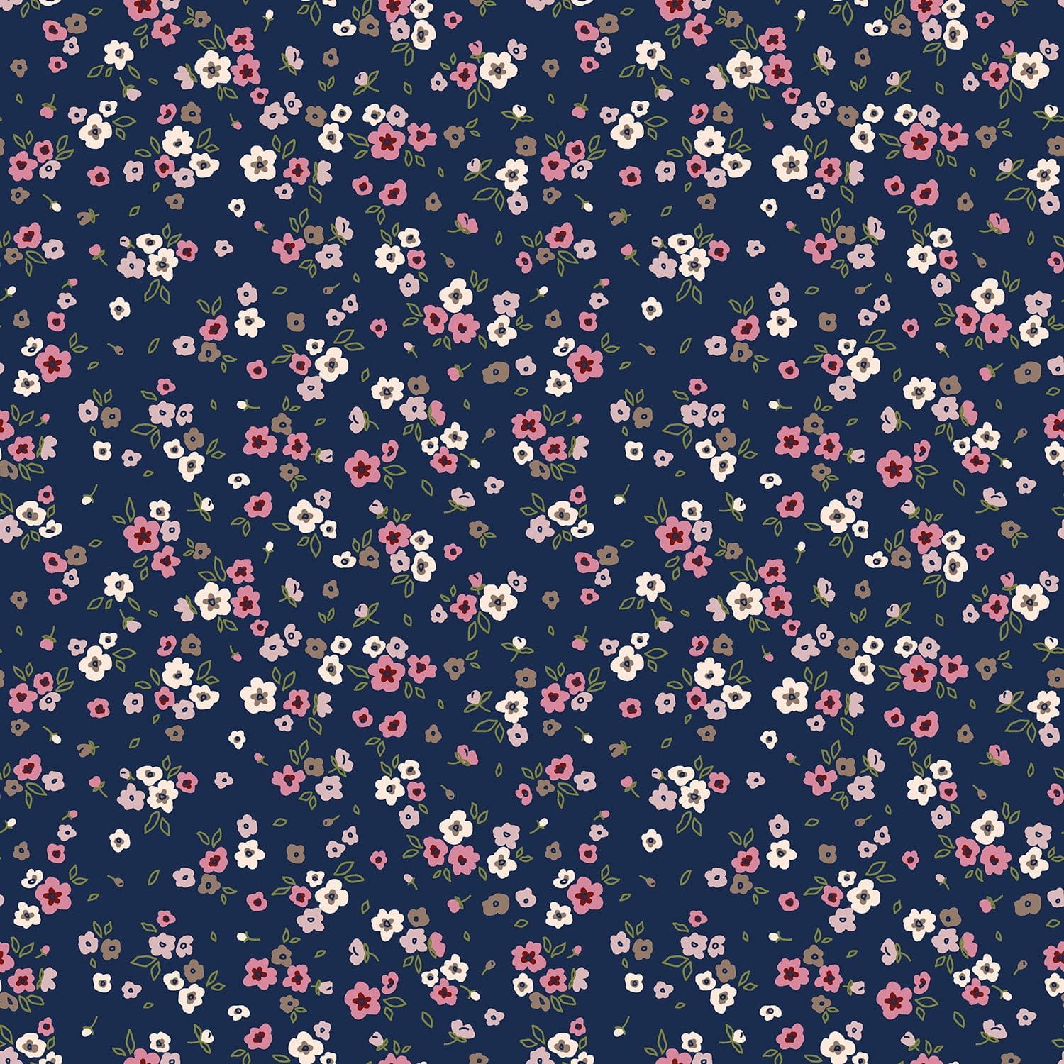 Feincord mit Blumen - marine (N008)