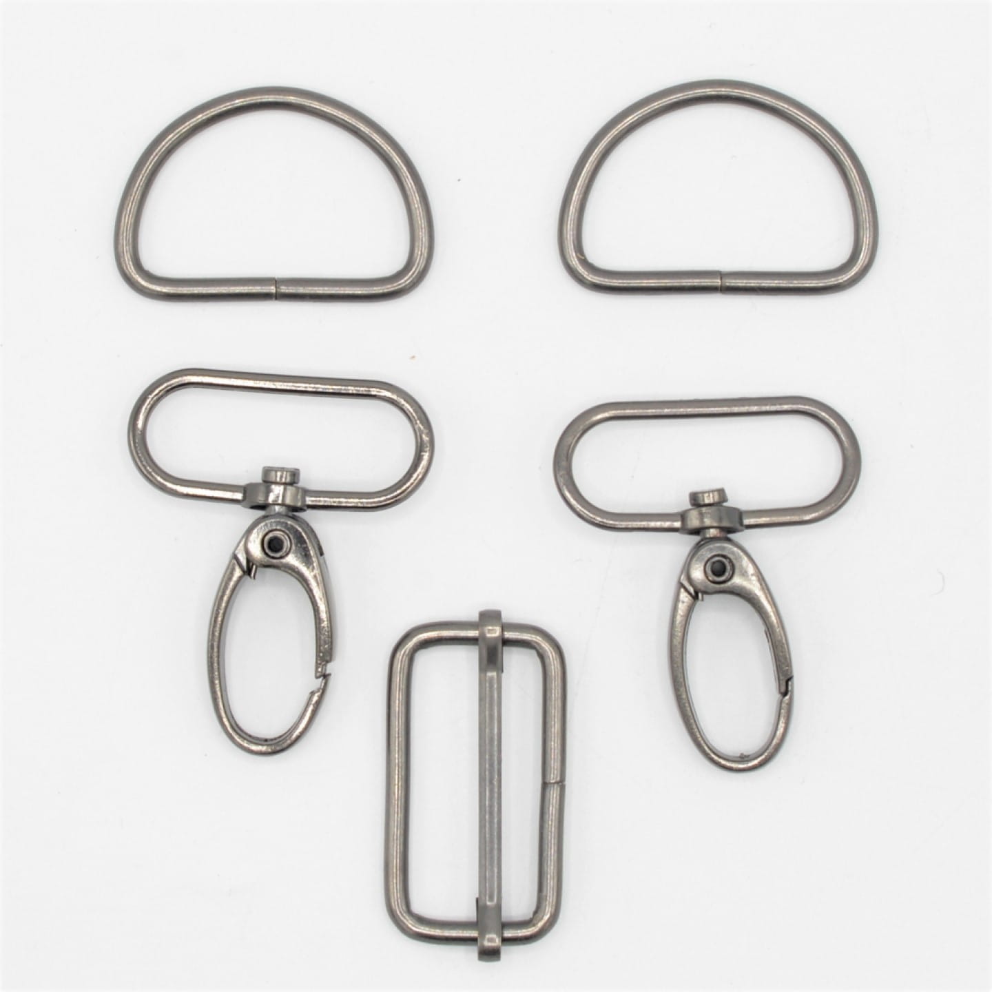 Set 5-teilig 40mm Karabinerhaken + D-Ringe + Leiterschnalle - altsilber (561)