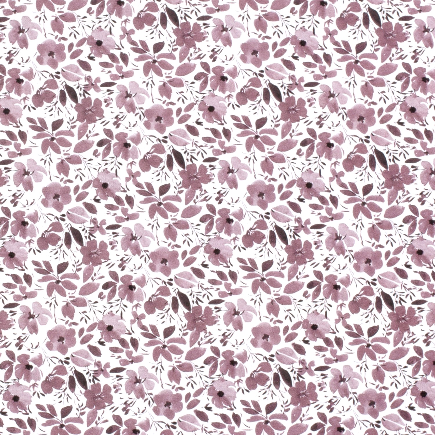 Baumwolljersey mit altrosa/mauve Blumen - ecru