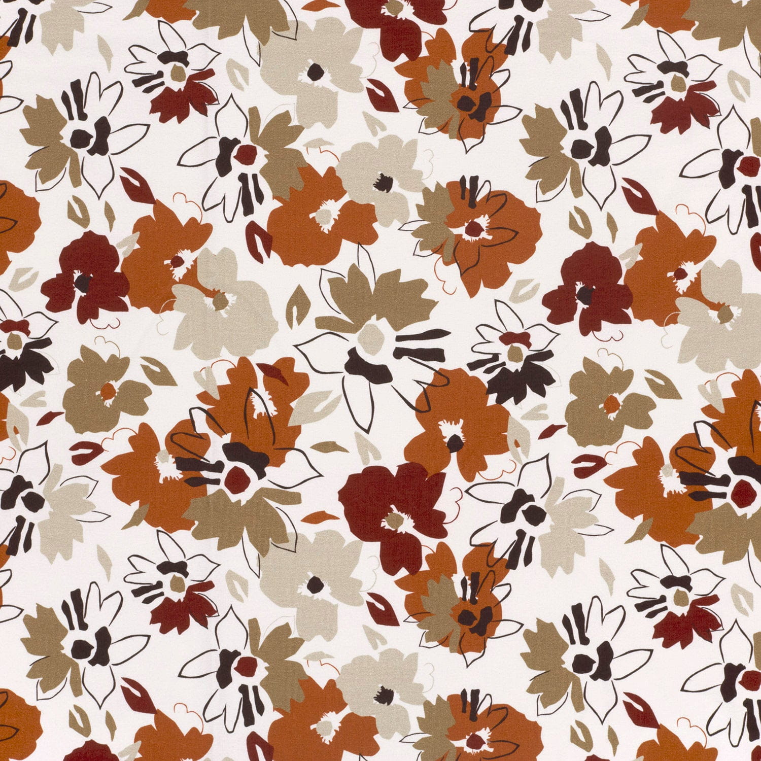 Sommersweat French Terry Digital mit Blumen in Rost, Beige und Braun - ecru