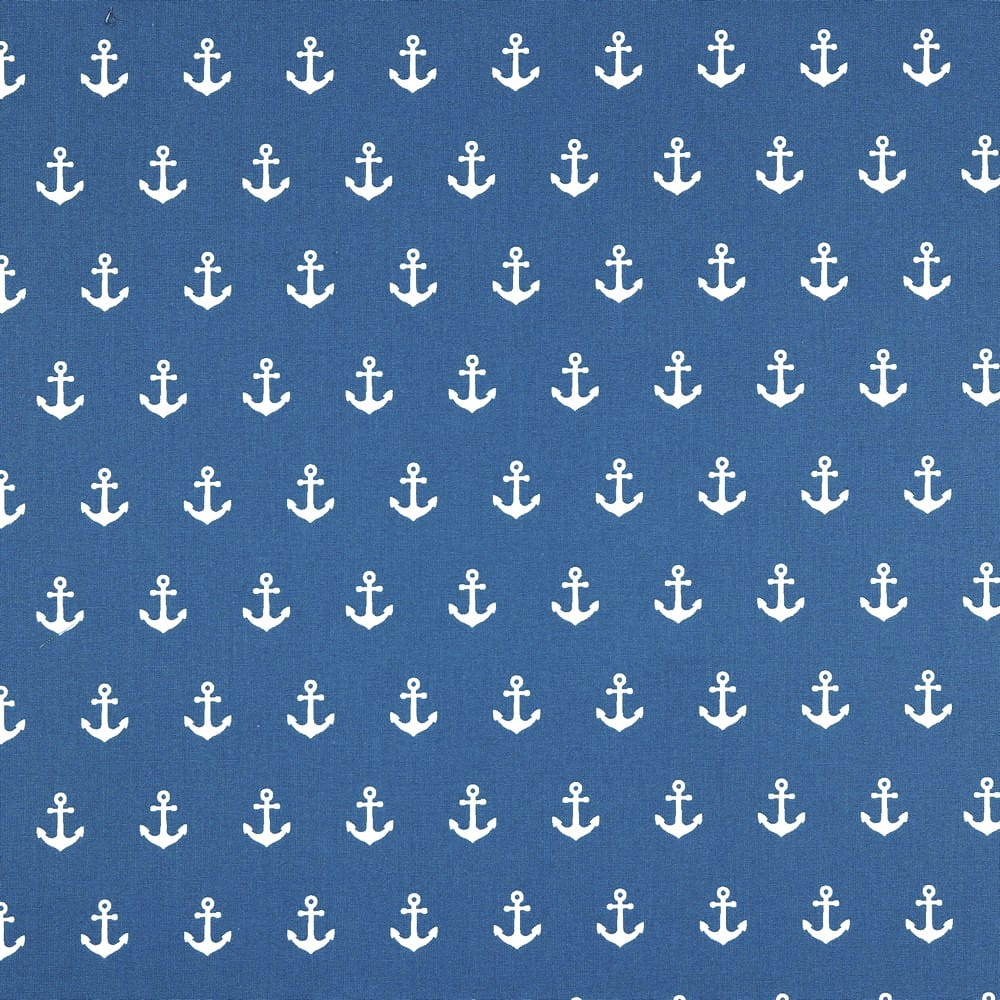 Baumwollstoff jeansblau mit großen weißen Ankern (025)