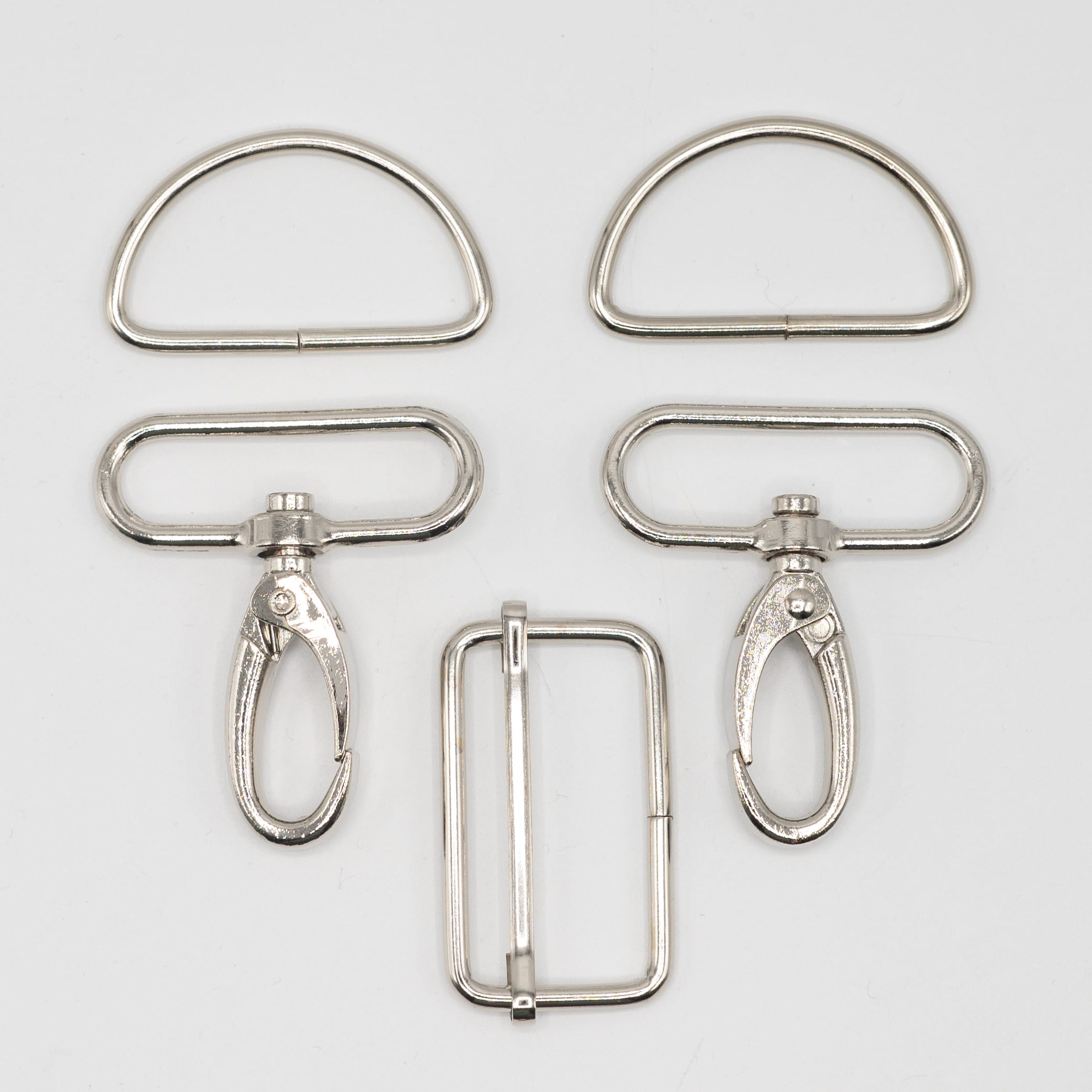 Set 5-teilig 40mm Karabinerhaken + D-Ringe + Leiterschnalle - silber (560)