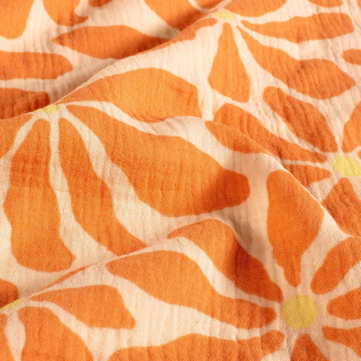 Baumwolle Double Gauze/ Musselin mit orangenen Blumen - lachs (N037) 
