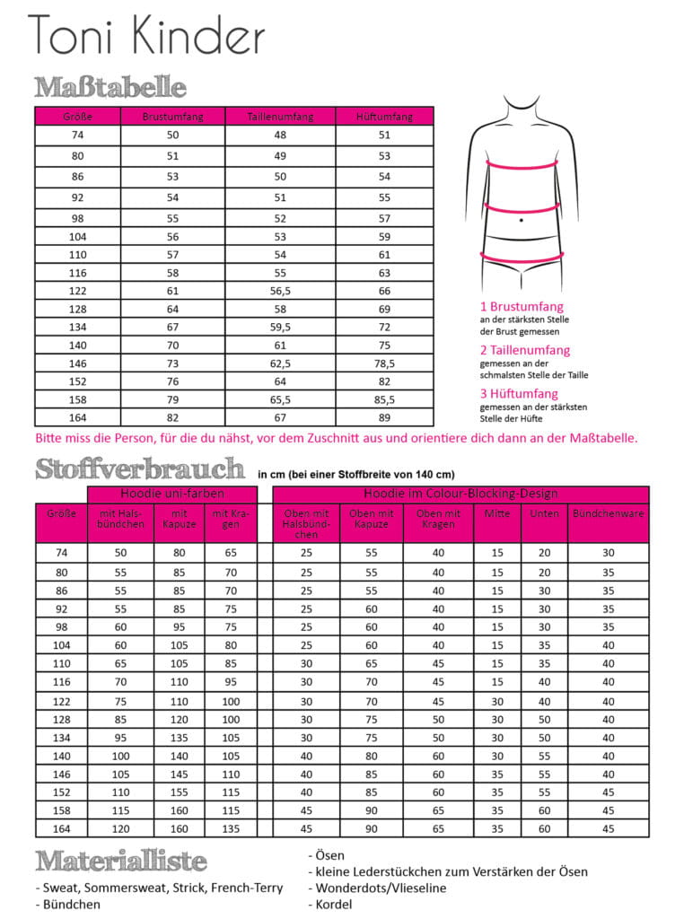 Papierschnittmuster Hoodie Toni für Kinder 74-164 von Fadenkäfer