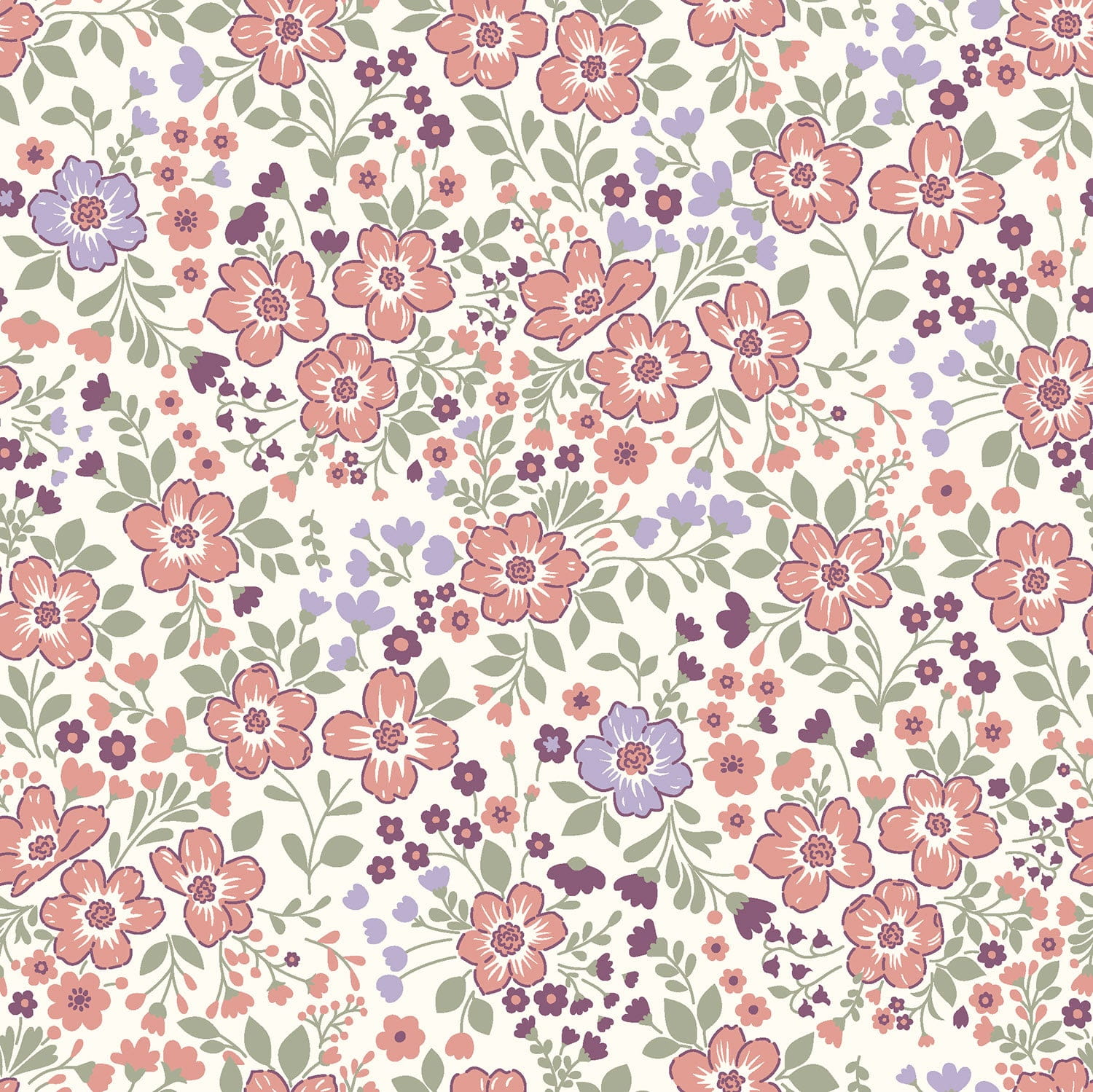 Baumwollstoff Popeline mit romantischen Blumen - ecru (N051)