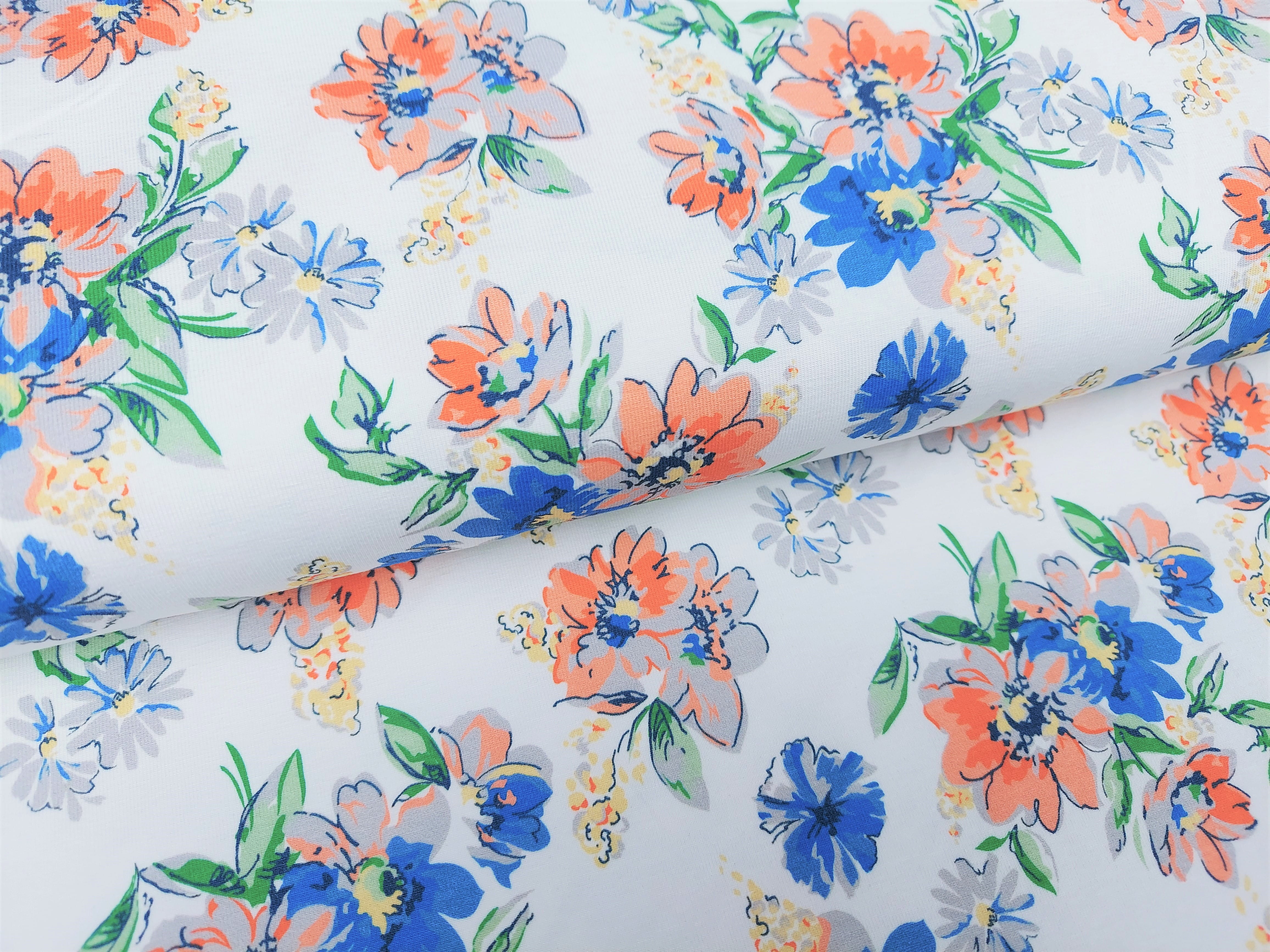 Digitaljersey mit bunten Blumen - ecru 
