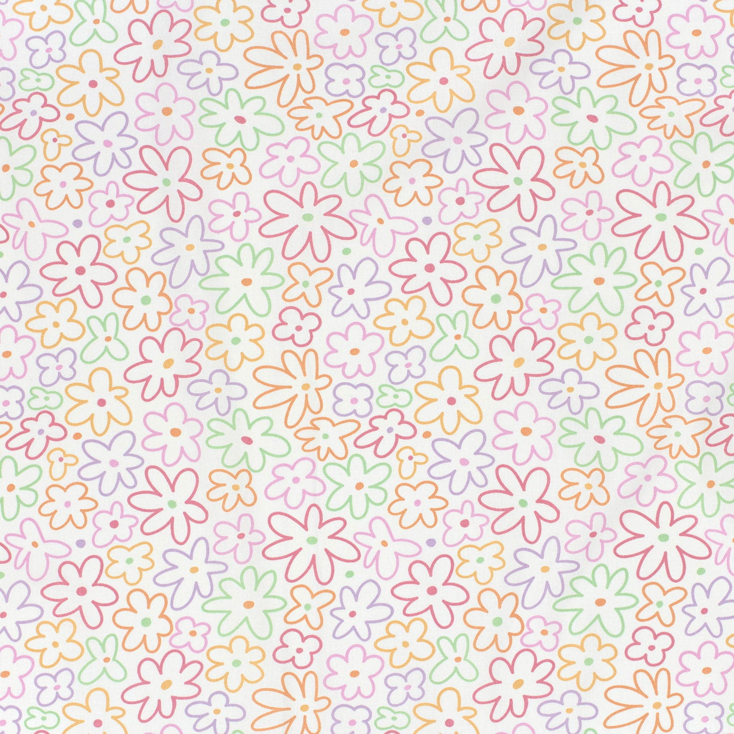 Baumwollstoff Popeline mit bunten "Sketched Flowers" - ecru (N051)