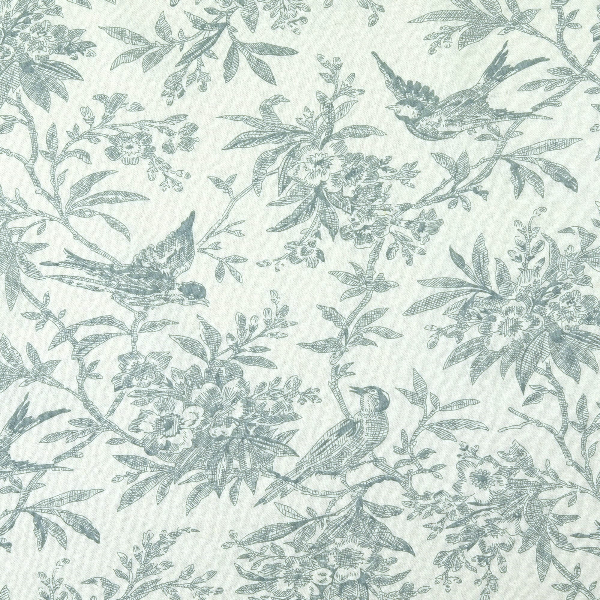 Baumwollstoff Popeline mit Vintage-Vögeln und Blumenranken - creme/dusty mint (N021)