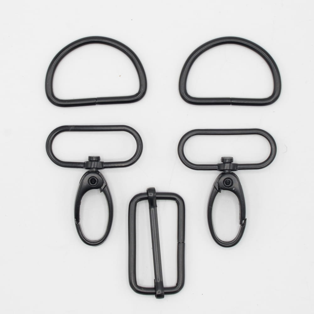 Set 5-teilig 30mm Karabinerhaken + D-Ringe + Leiterschnalle - schwarz (569)