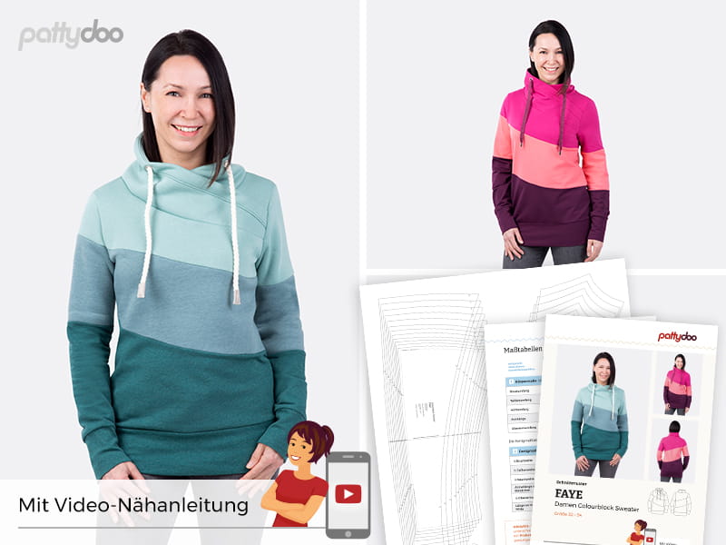 Papierschnittmuster Colourblock Sweater "Faye" von PattyDoo Gr. 32-54