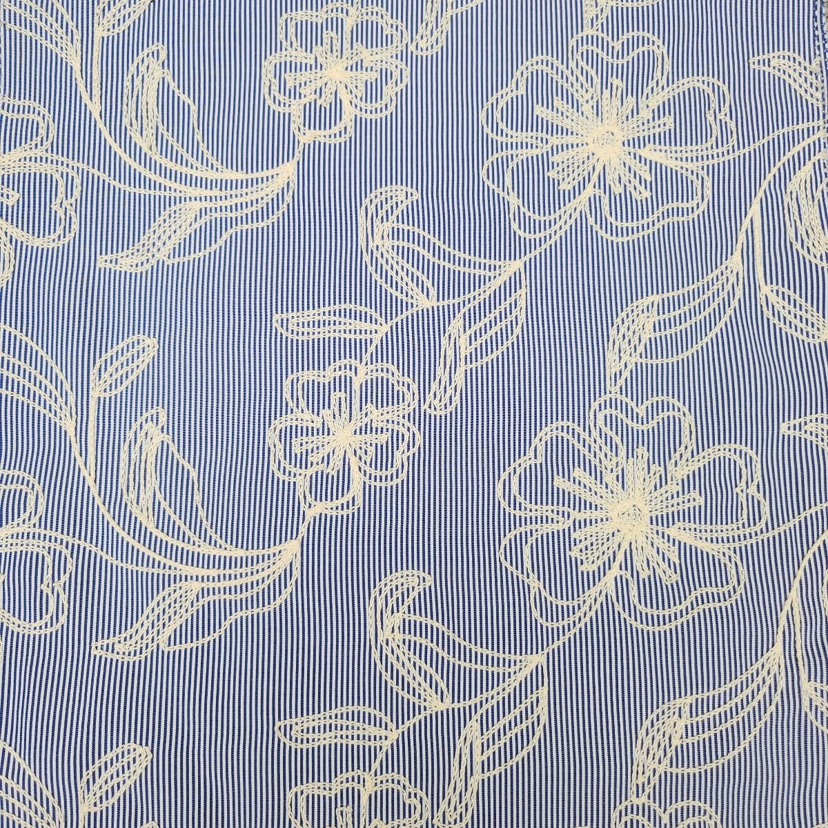 Embroidery Stoff mit feiner Stickerei gestreift - jeans/ecru