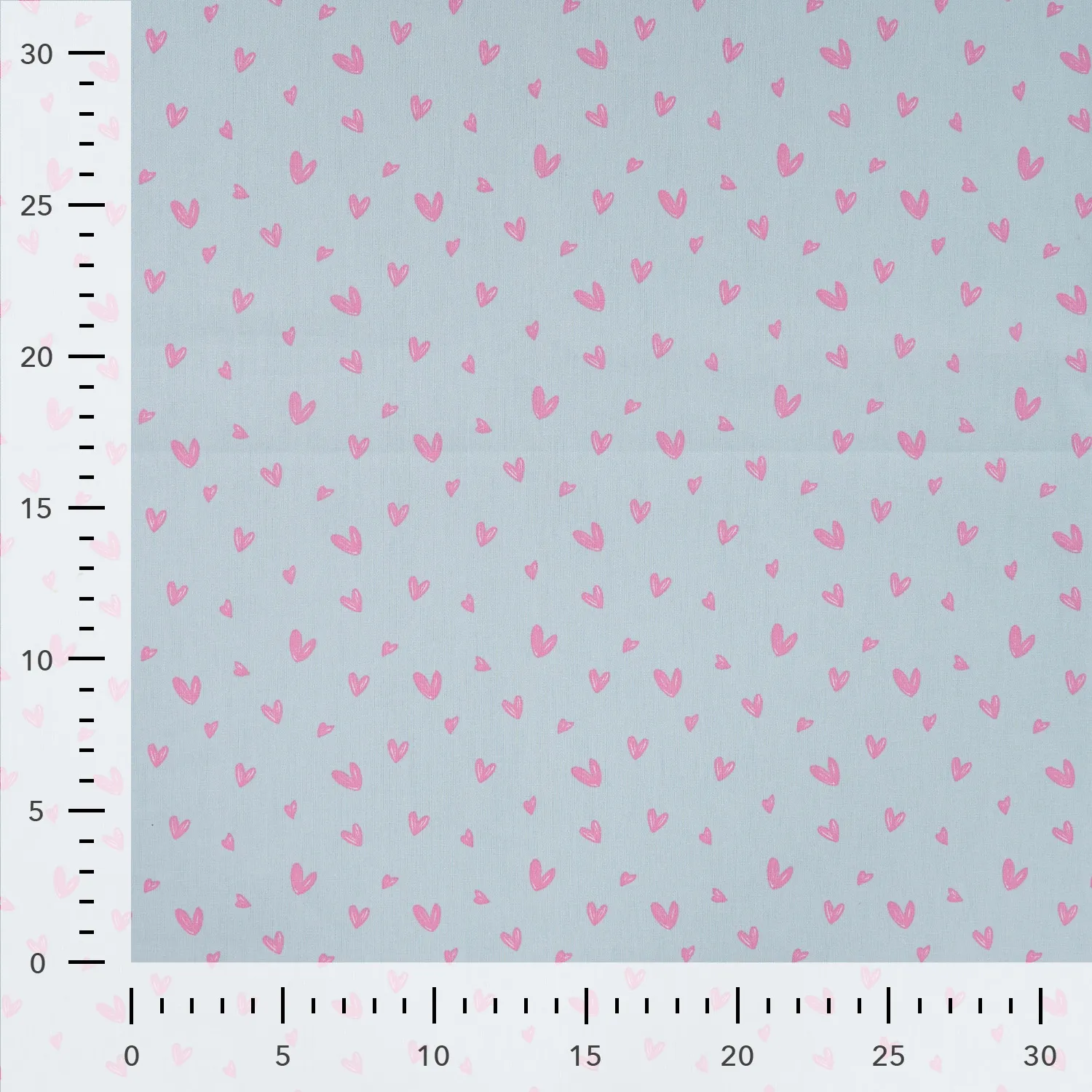 baumwoll-popeline-herzchen-pink-hellblau Hellblaue Baumwoll-Popeline mit kleinen rosa Herzchen - kindgerechtes Allover Muster auf Stoffbahn
