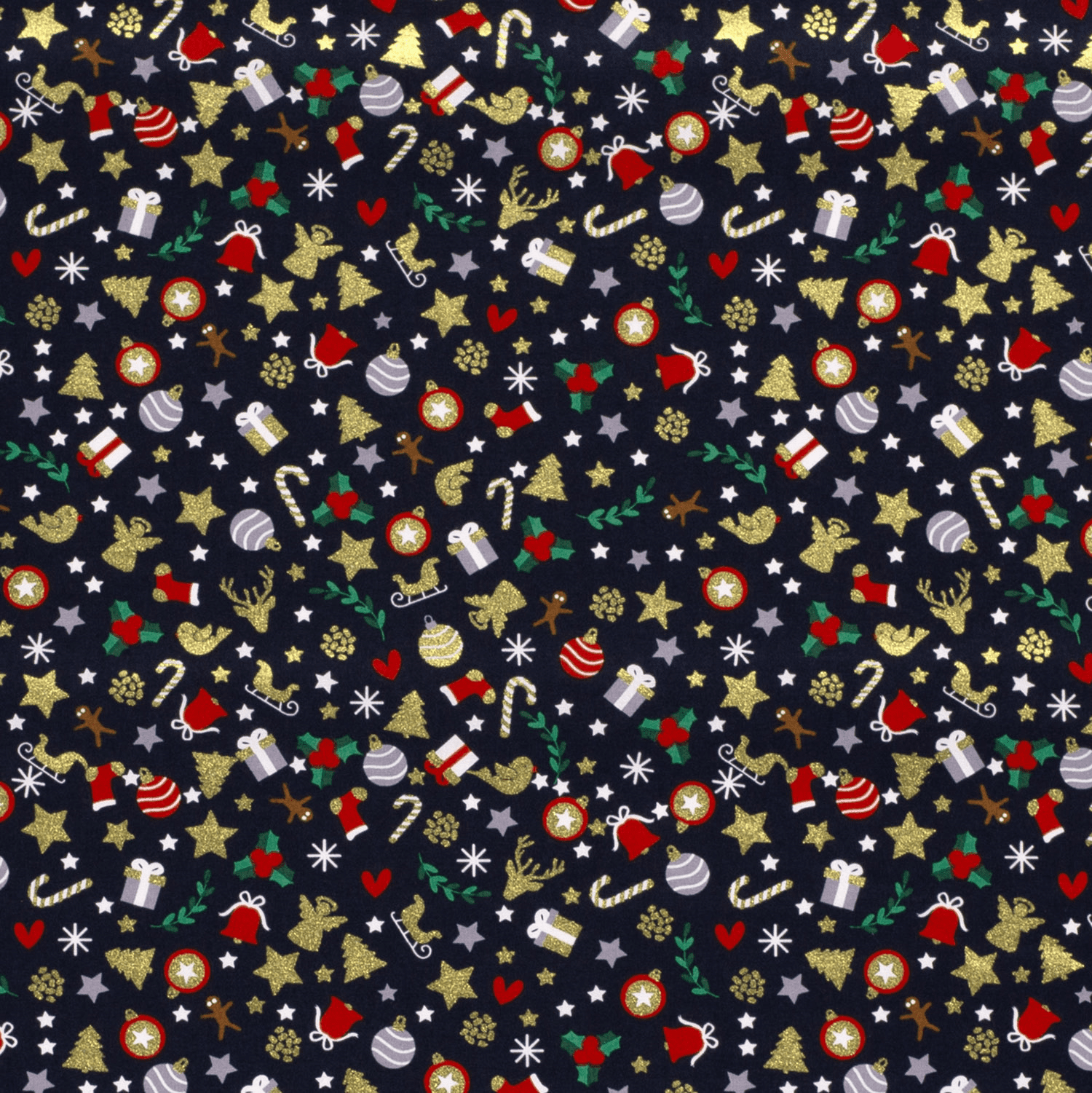 Baumwollstoff mit verschiedenen Weihnachtsmotiven - marine (N008)