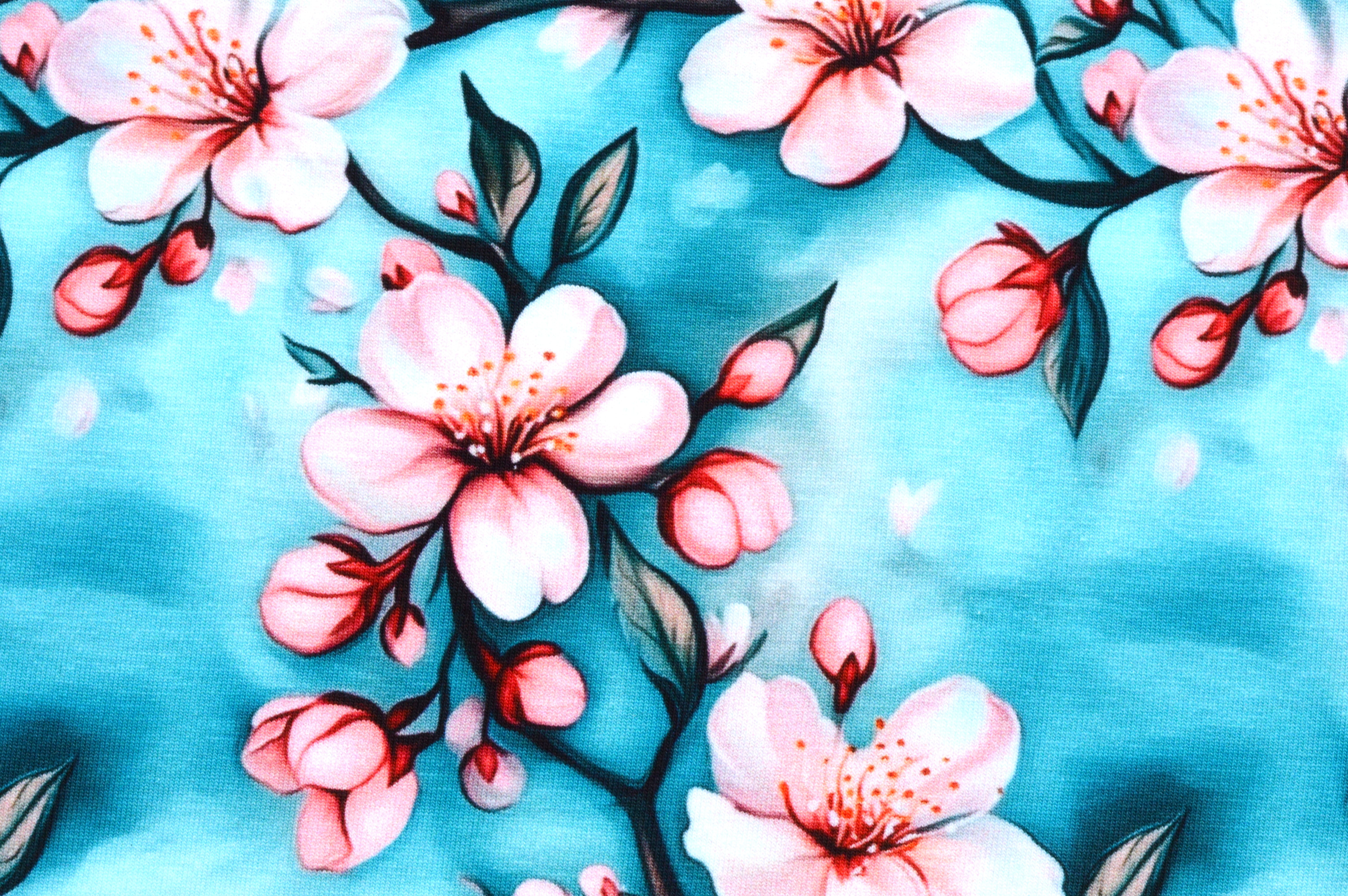Digitaljersey Eigenproduktion "Cherry Blossom" mit Kirschblüten - türkis