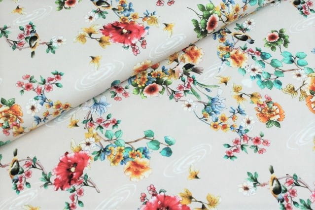 Baumwolljersey beige "Nightingale in the Flowers"    