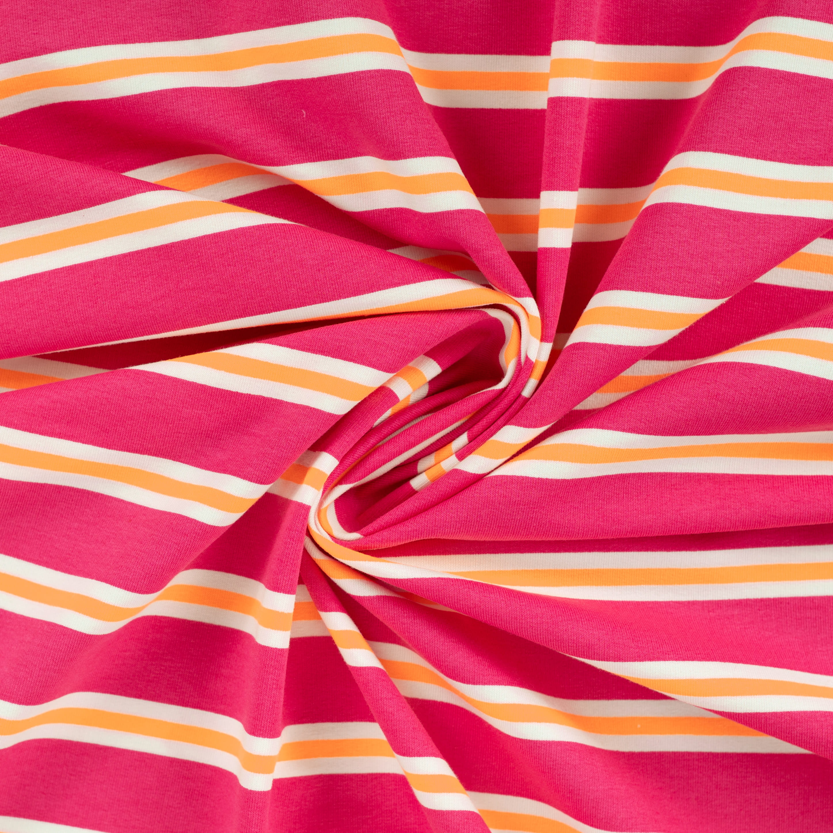 French Terry "Neon Stripes" mit pinken Blockstreifen und Neonstreifen (Q170)