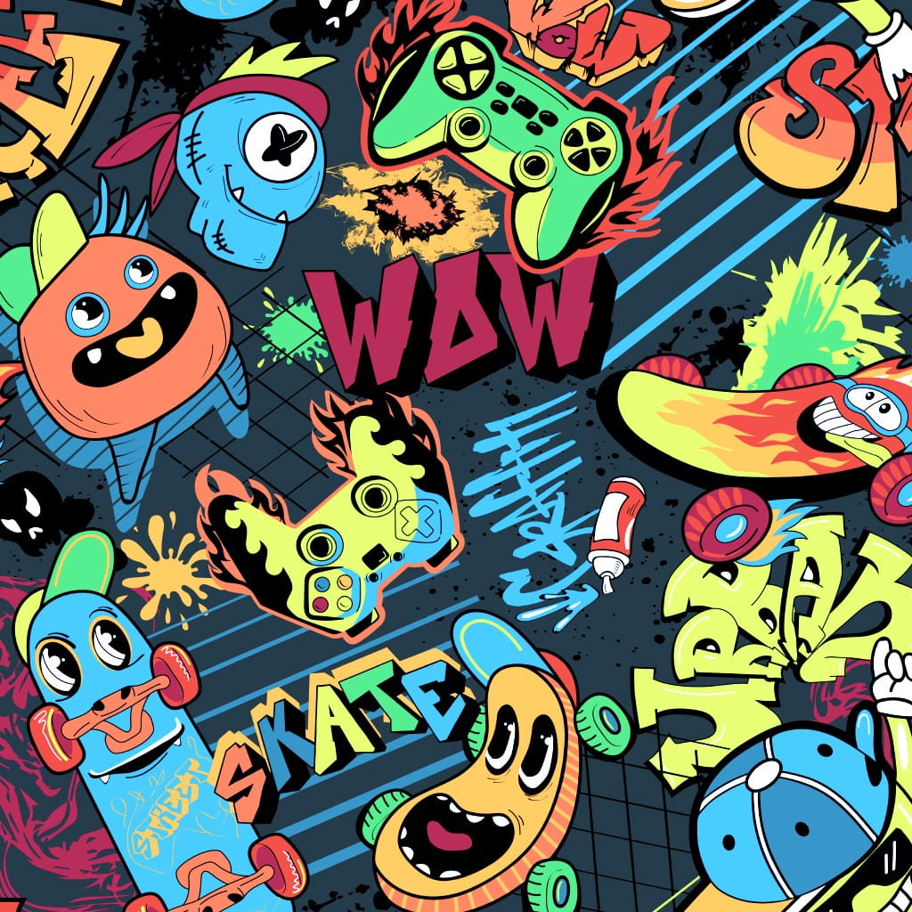 Wellness-Fleece "Crazy Comic World" - dark petrol
