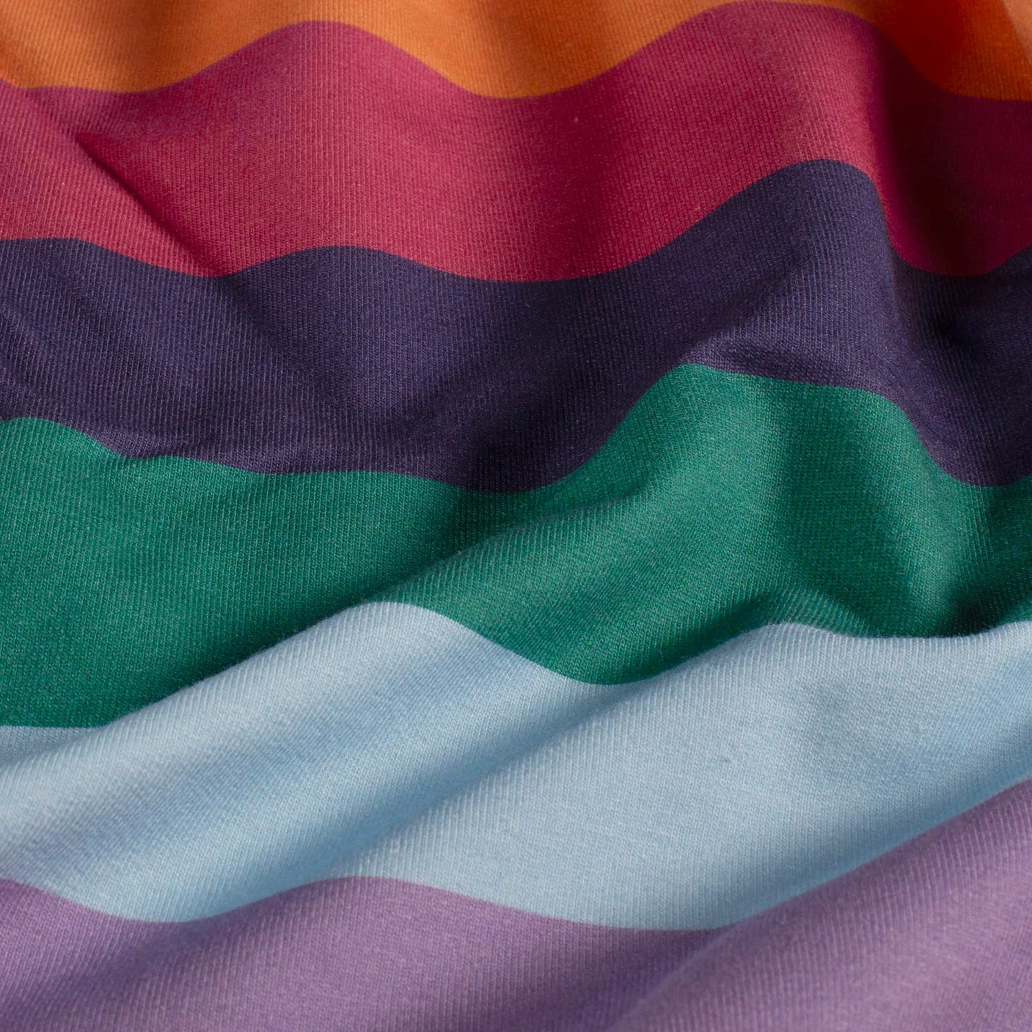 French Terry Digital mit Blockstreifen - pink, mauve, orange, dusty blue, tannengrün, lila