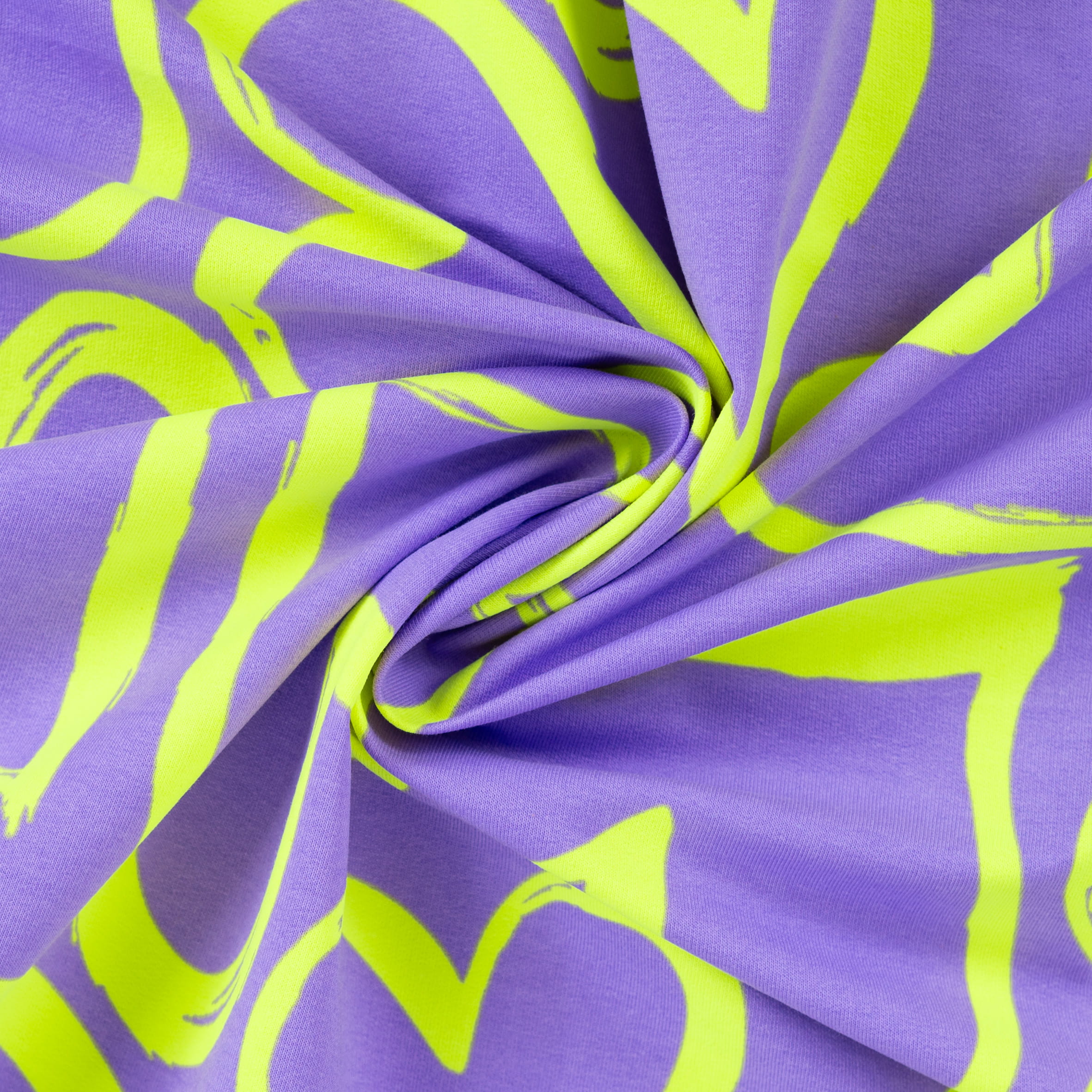 French Terry "Neon Hearts" mit neon gelben Herzen - dusty lila (Q430)