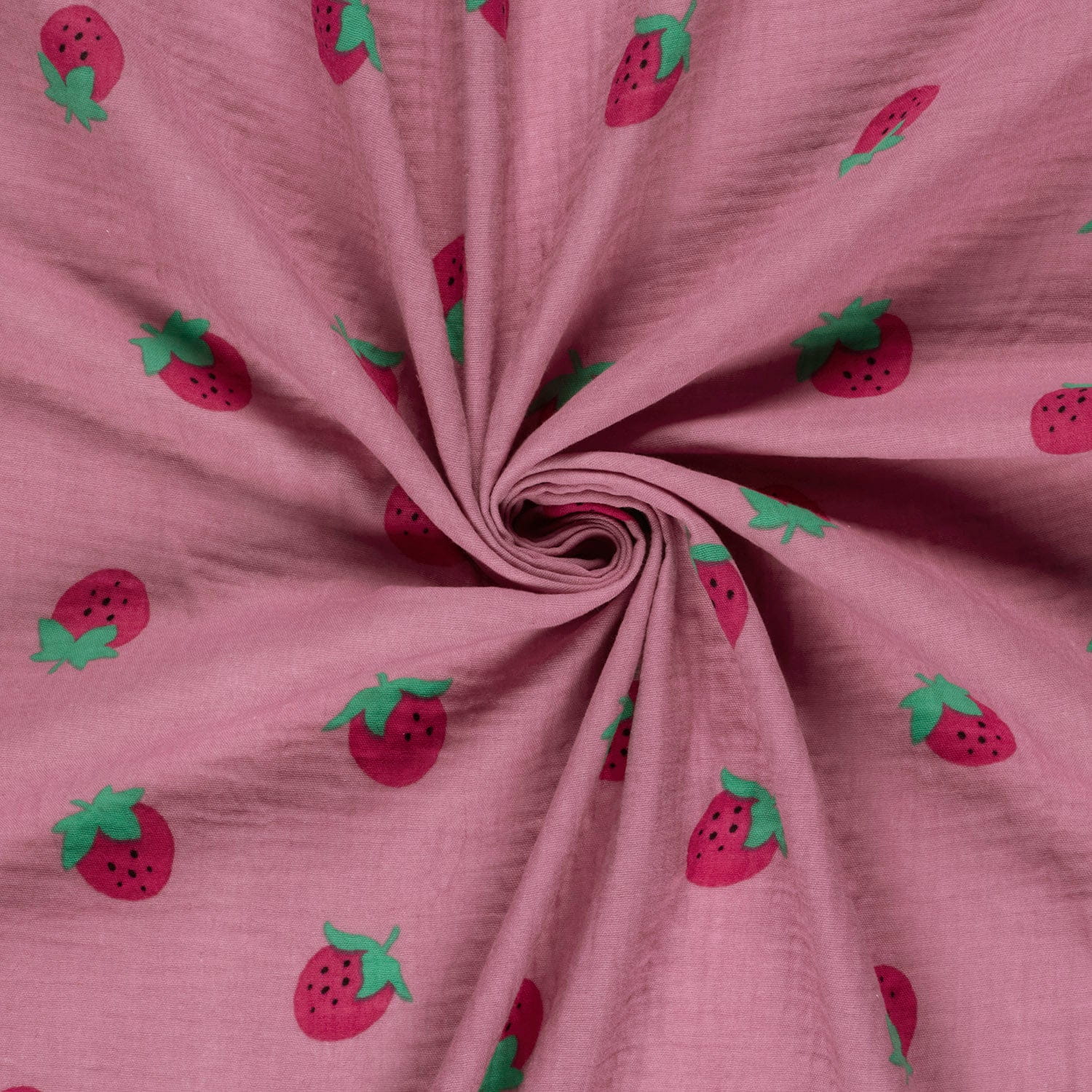 Baumwolle Double Gauze/ Musselin mit Erdbeeren - altrosa (N012)