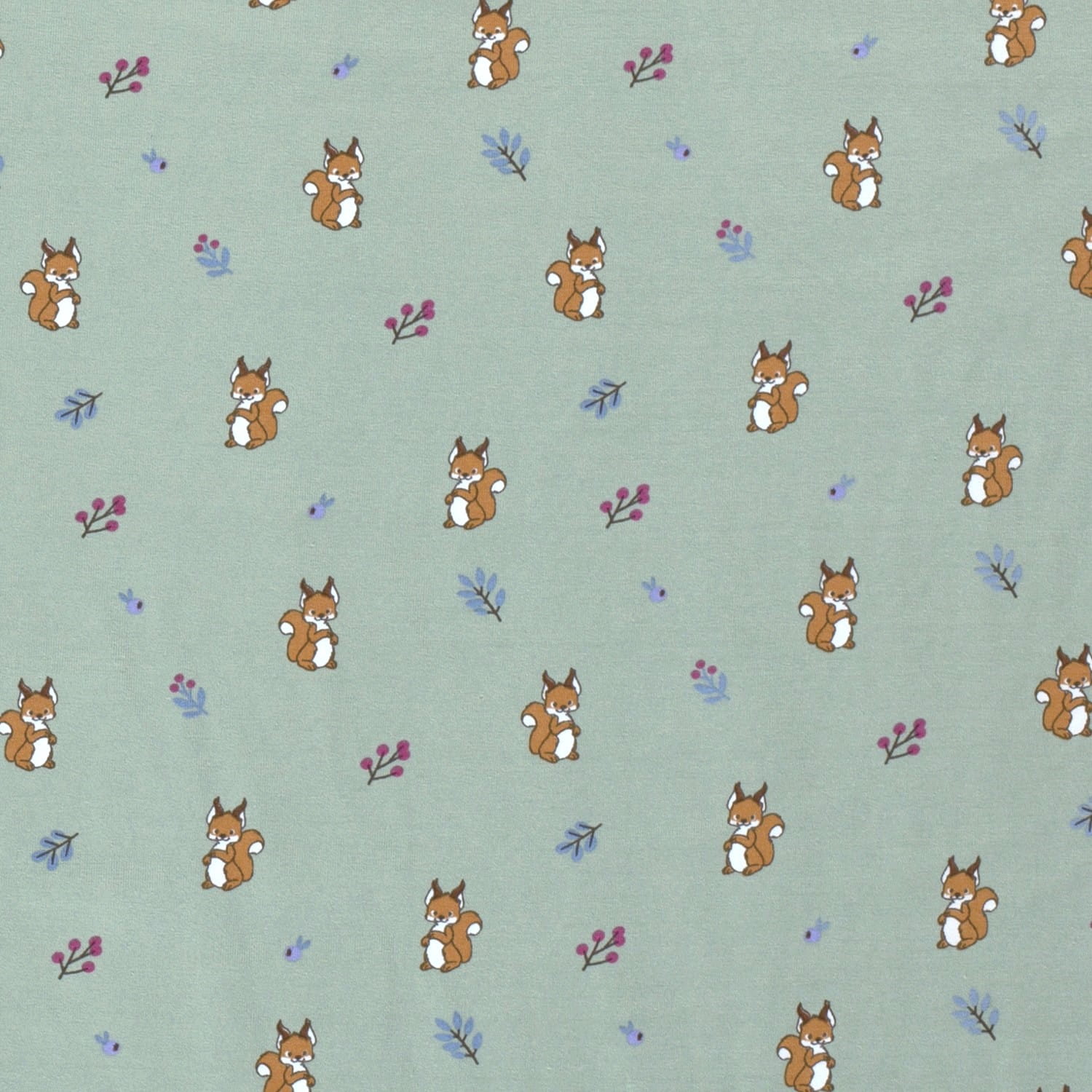 Baumwolljersey mit niedlichen Eichhörnhen - dusty green
